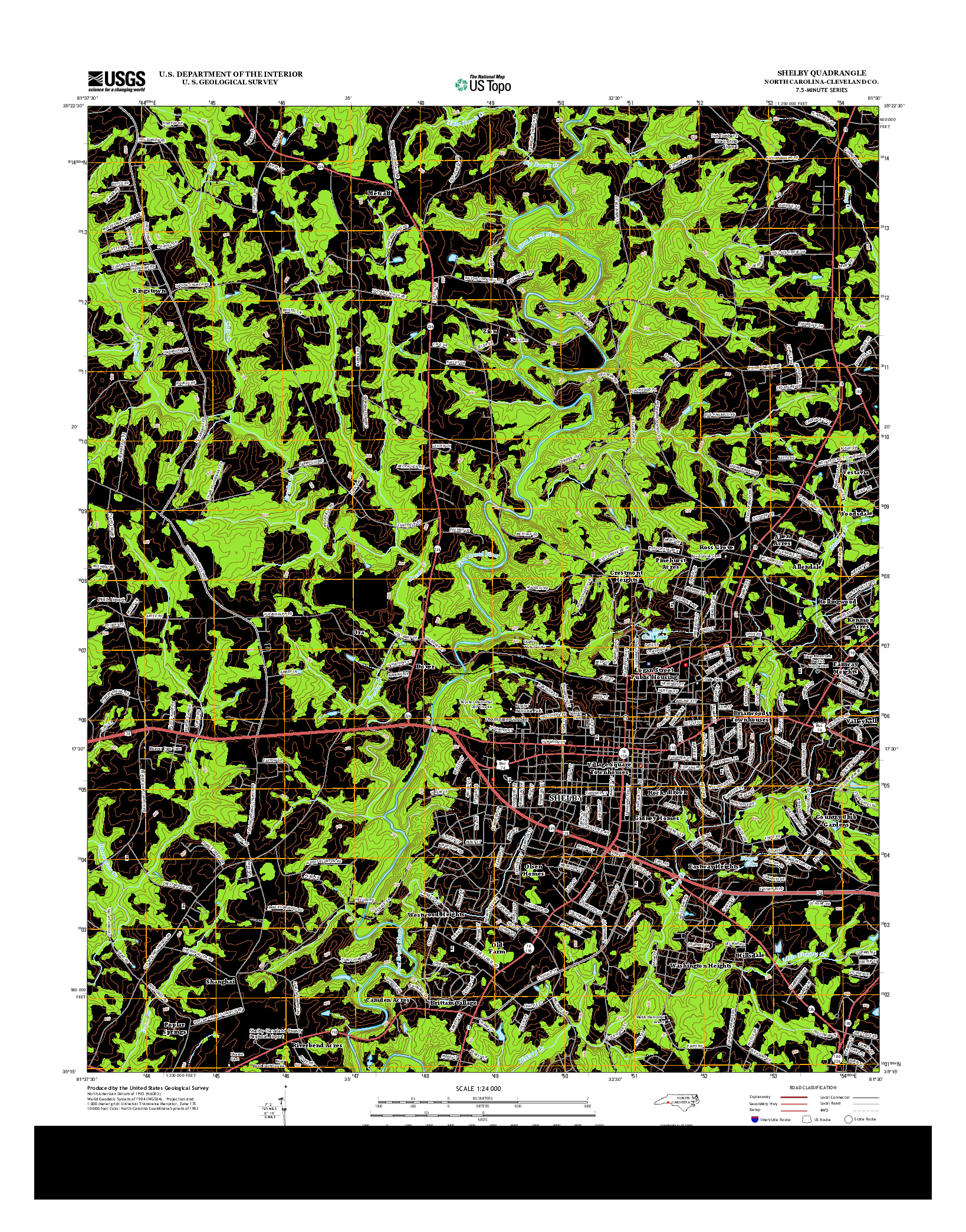 USGS US TOPO 7.5-MINUTE MAP FOR SHELBY, NC 2013