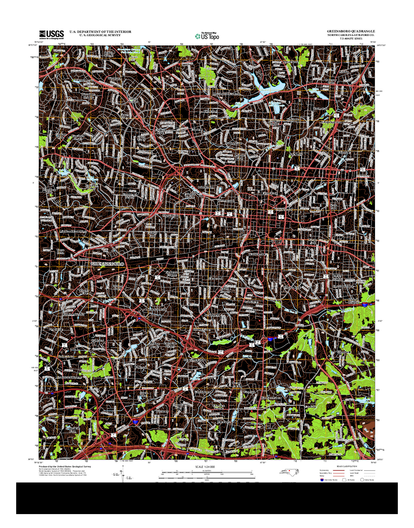 USGS US TOPO 7.5-MINUTE MAP FOR GREENSBORO, NC 2013