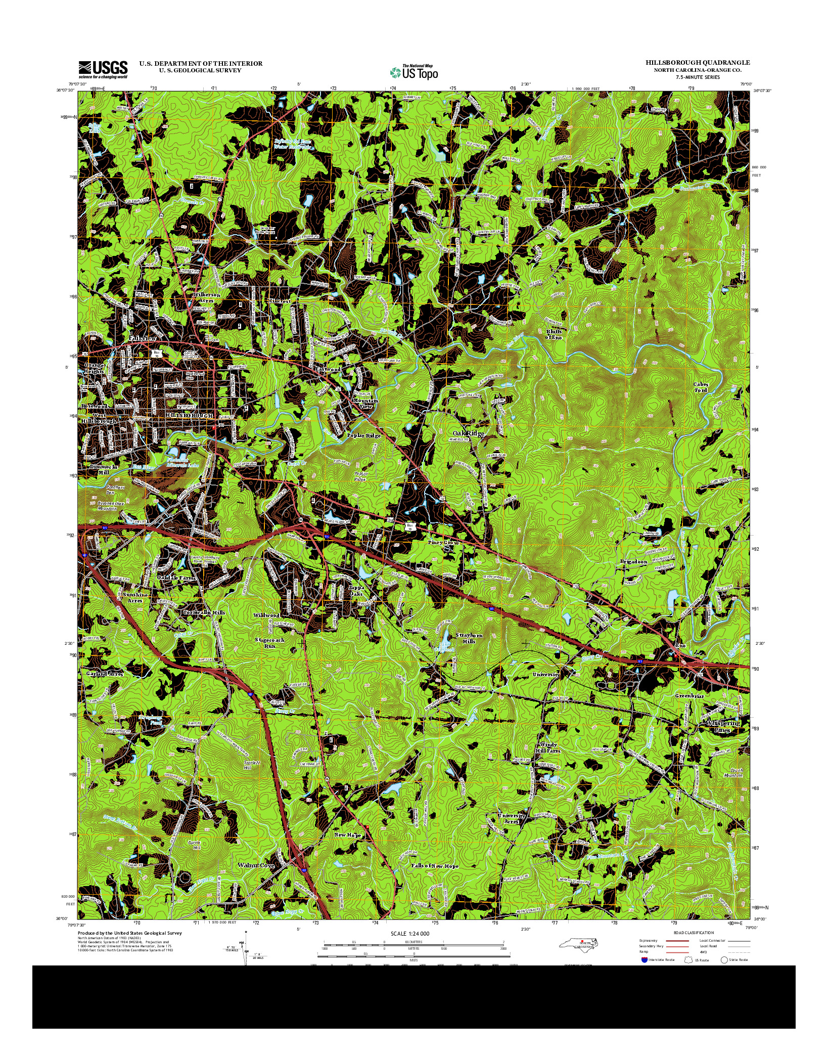 USGS US TOPO 7.5-MINUTE MAP FOR HILLSBOROUGH, NC 2013