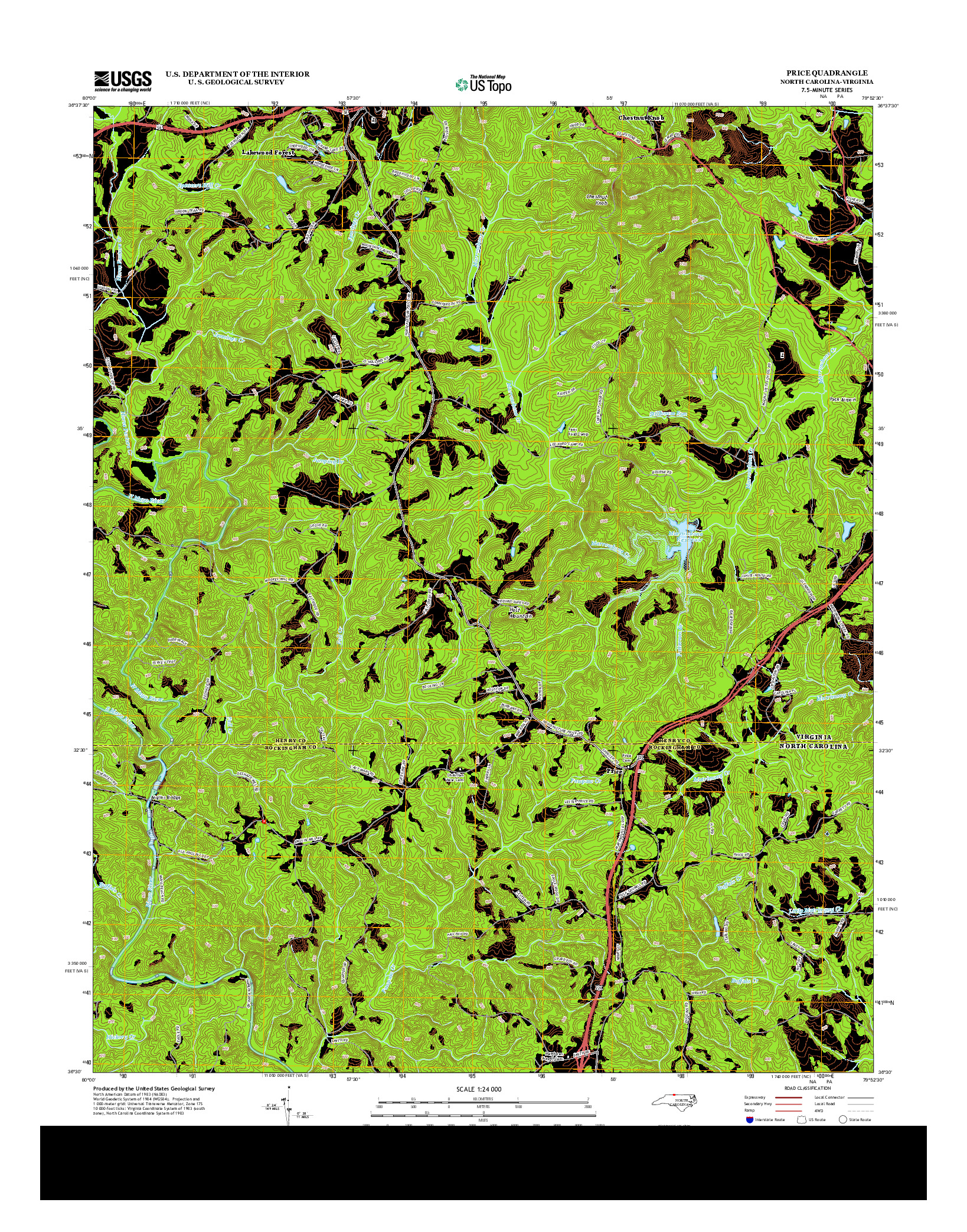 USGS US TOPO 7.5-MINUTE MAP FOR PRICE, NC-VA 2013