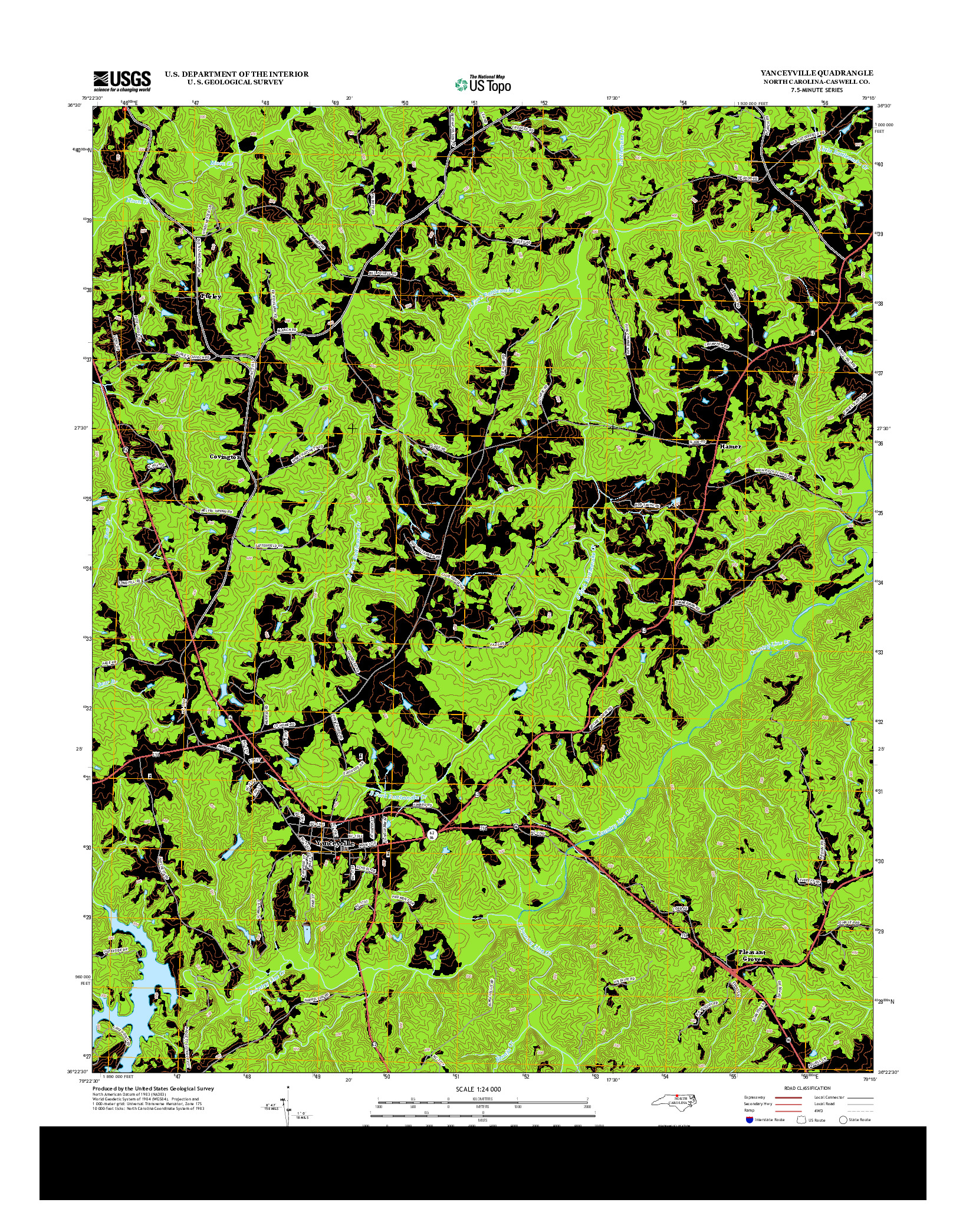 USGS US TOPO 7.5-MINUTE MAP FOR YANCEYVILLE, NC 2013