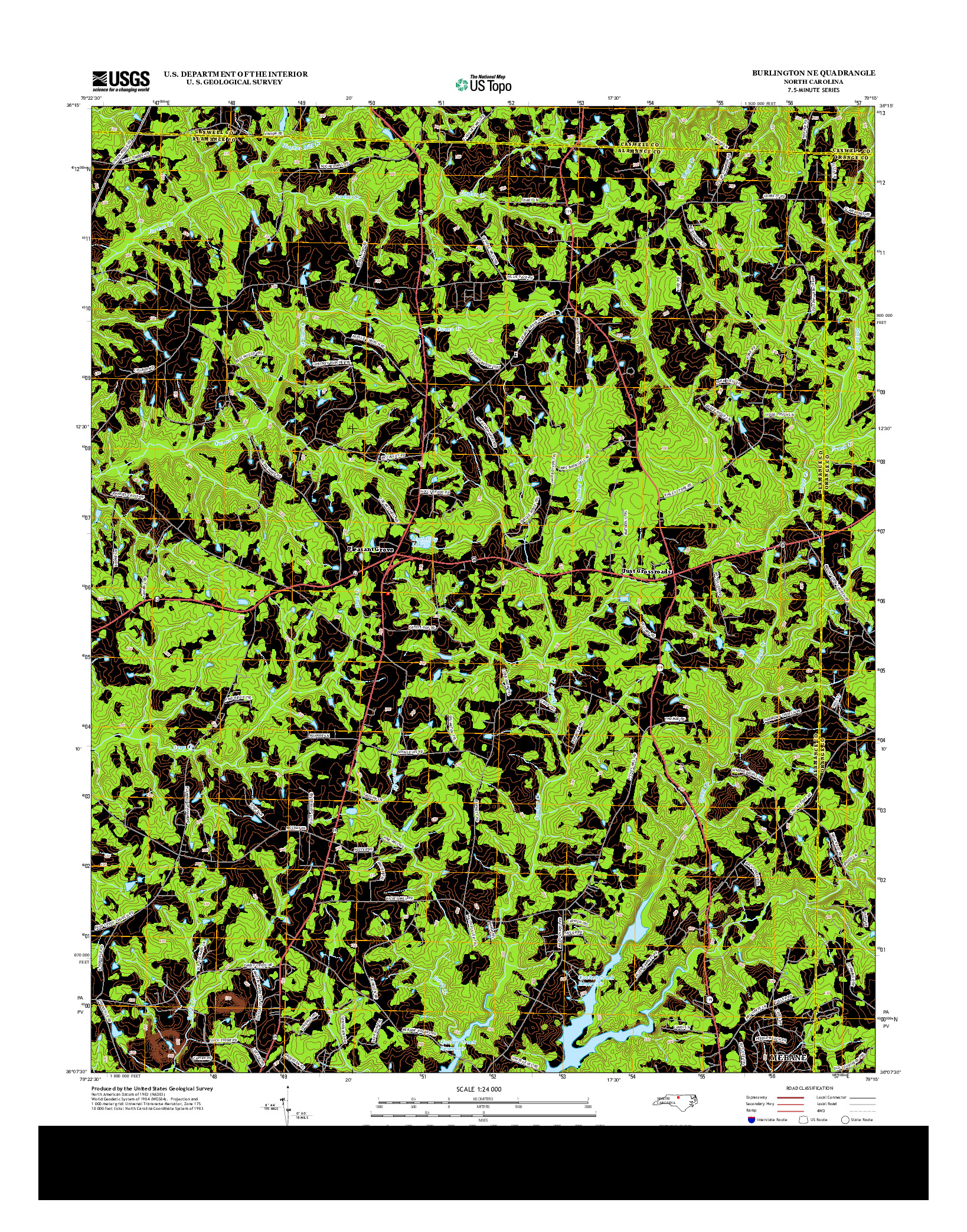 USGS US TOPO 7.5-MINUTE MAP FOR BURLINGTON NE, NC 2013