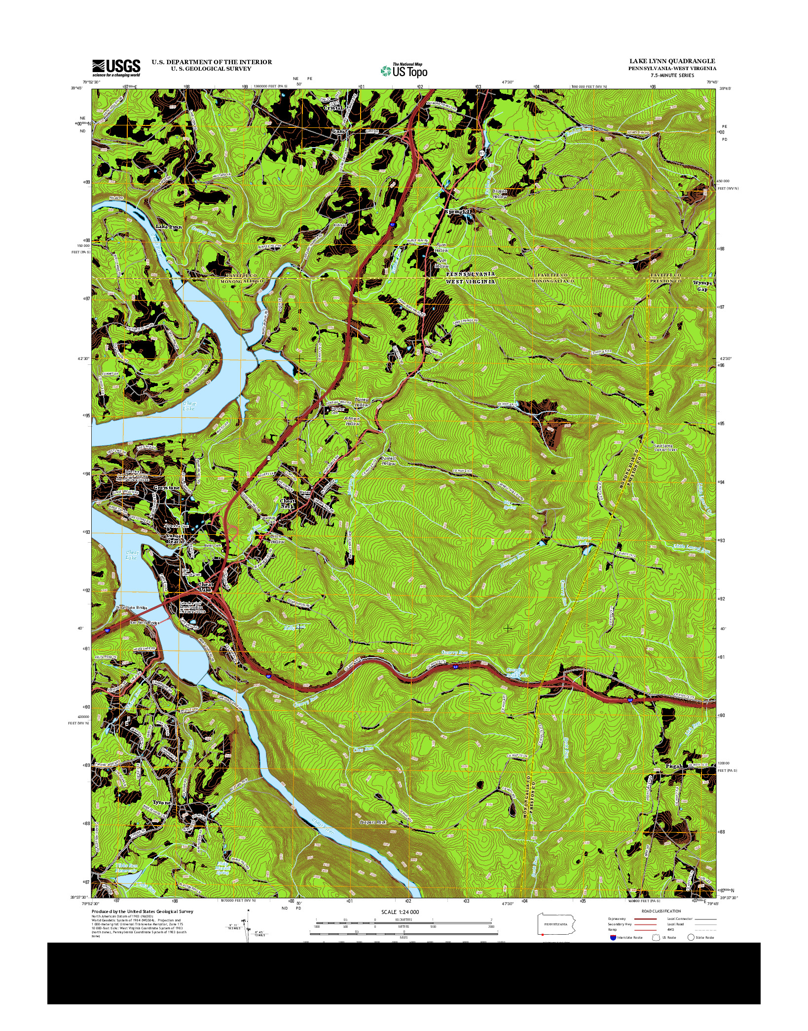 USGS US TOPO 7.5-MINUTE MAP FOR LAKE LYNN, PA-WV 2013