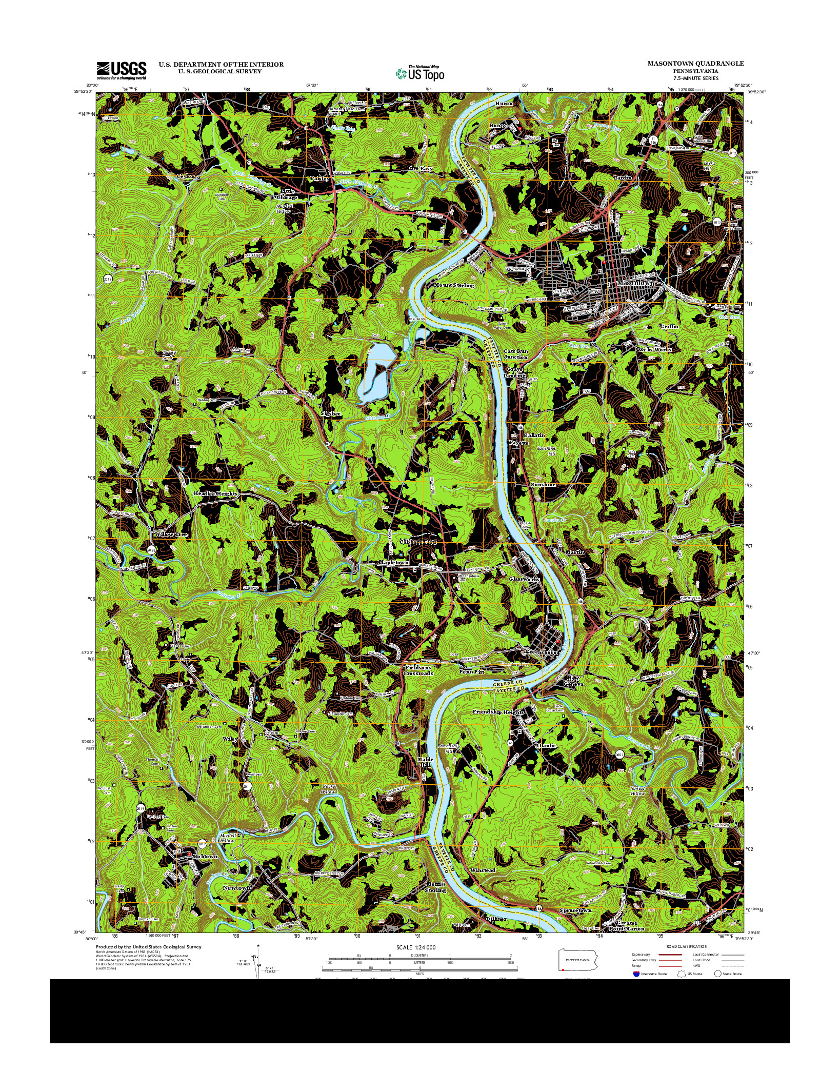 USGS US TOPO 7.5-MINUTE MAP FOR MASONTOWN, PA 2013