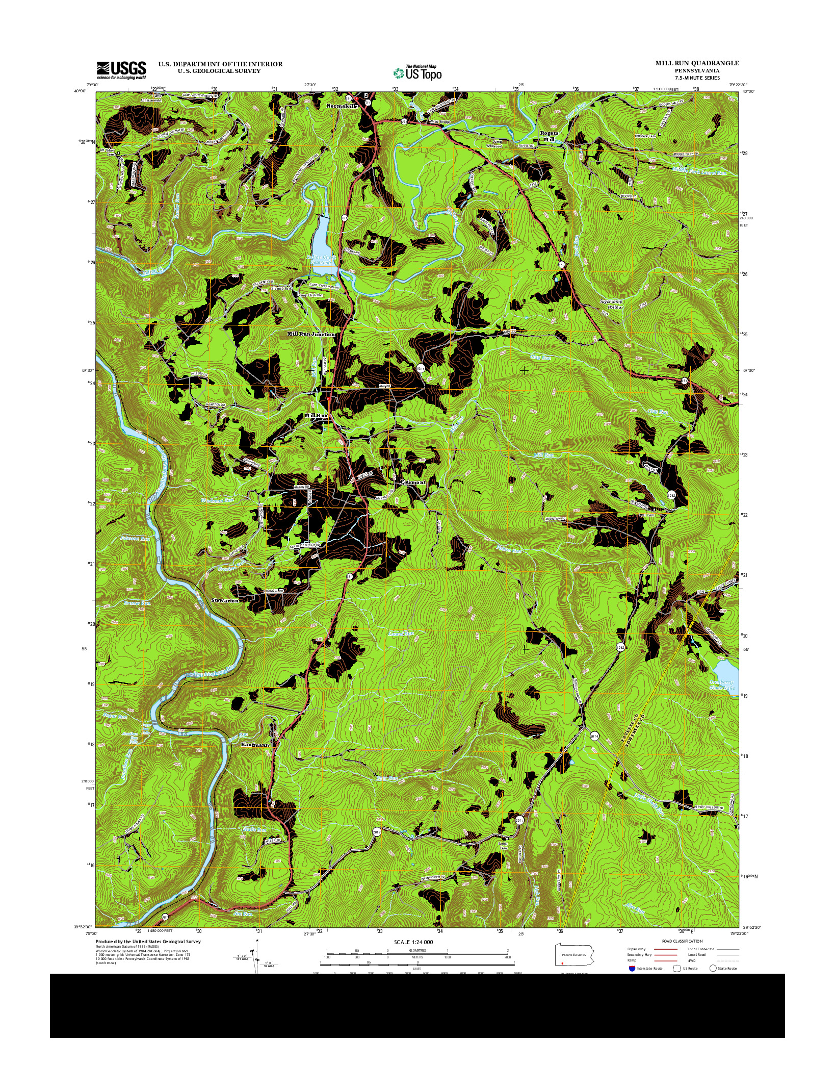 USGS US TOPO 7.5-MINUTE MAP FOR MILL RUN, PA 2013