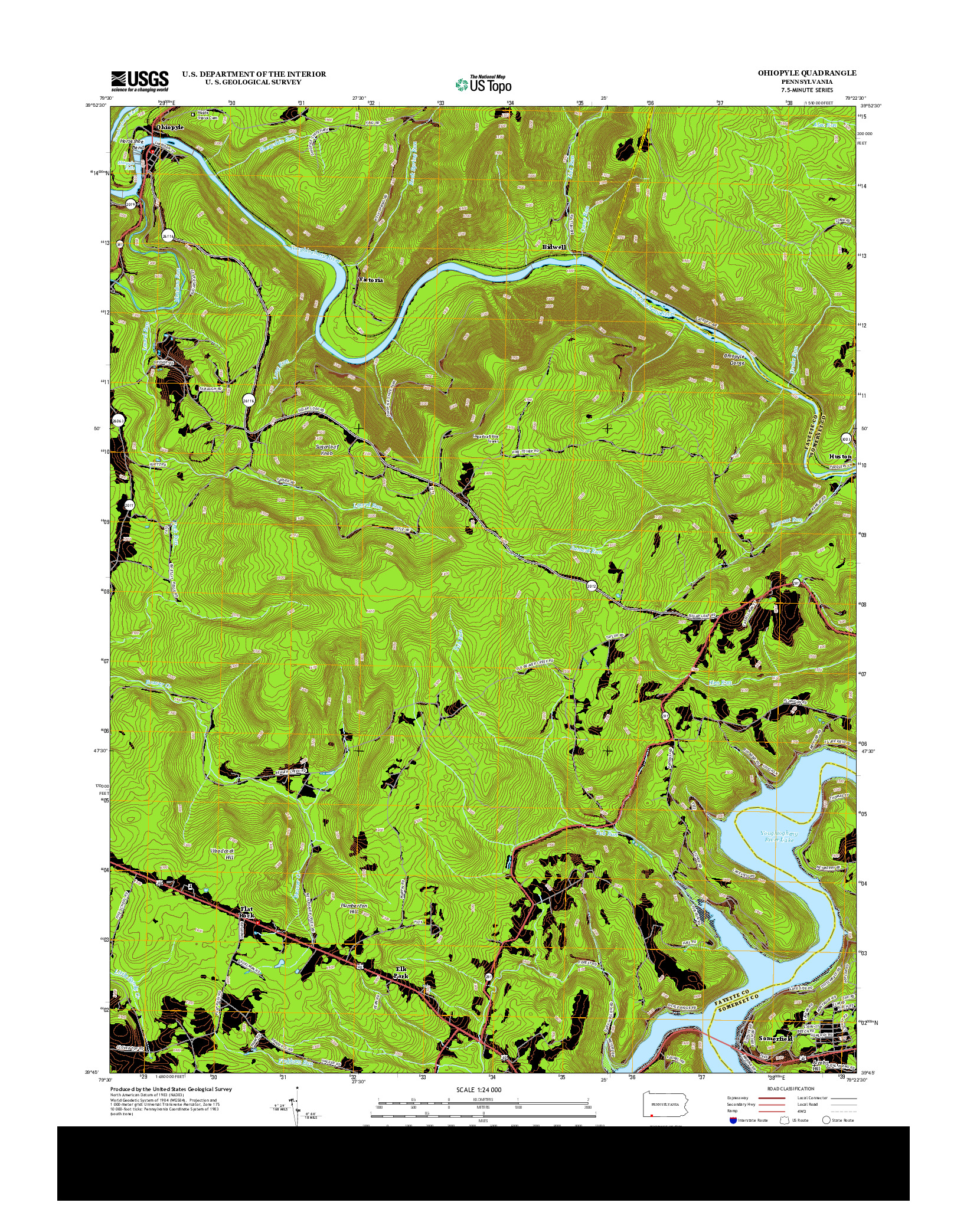 USGS US TOPO 7.5-MINUTE MAP FOR OHIOPYLE, PA 2013
