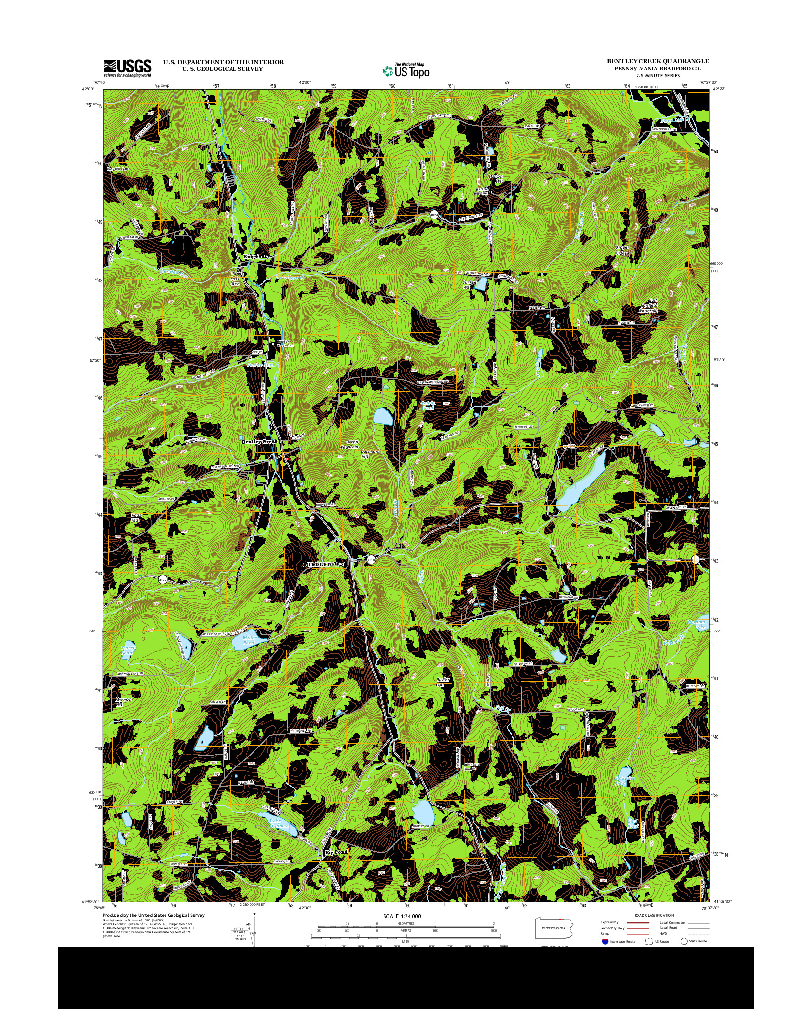 USGS US TOPO 7.5-MINUTE MAP FOR BENTLEY CREEK, PA 2013