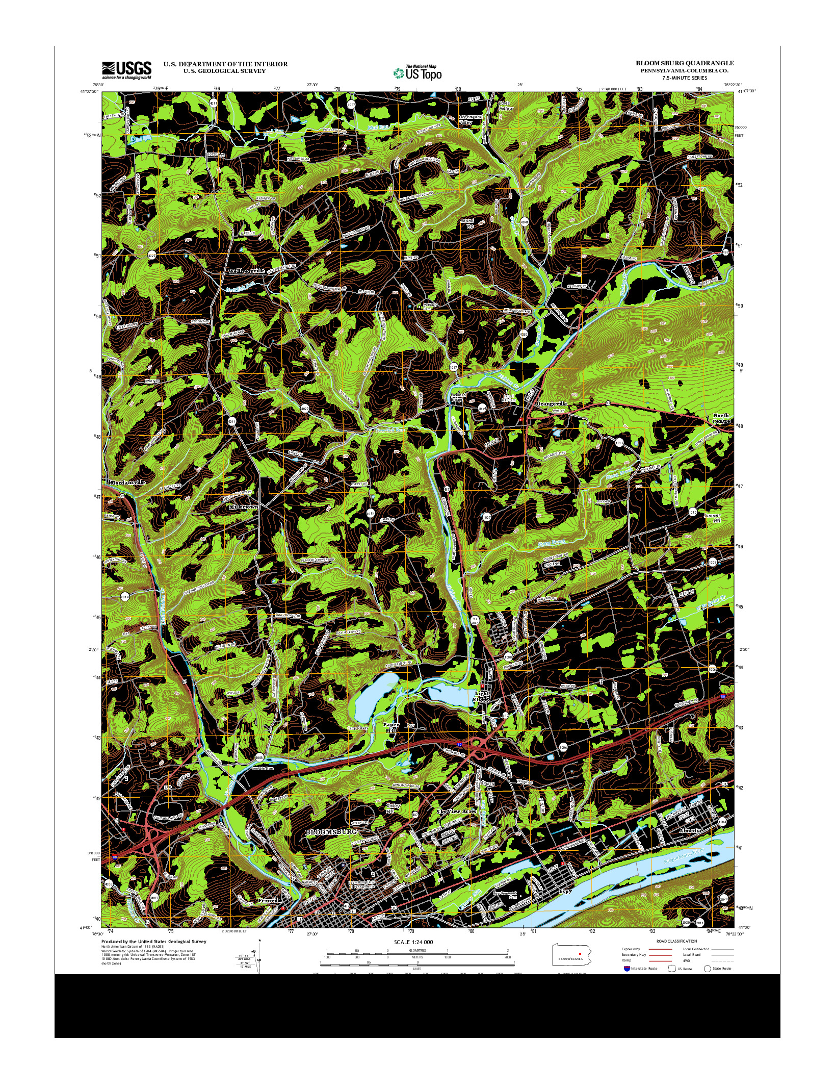 USGS US TOPO 7.5-MINUTE MAP FOR BLOOMSBURG, PA 2013