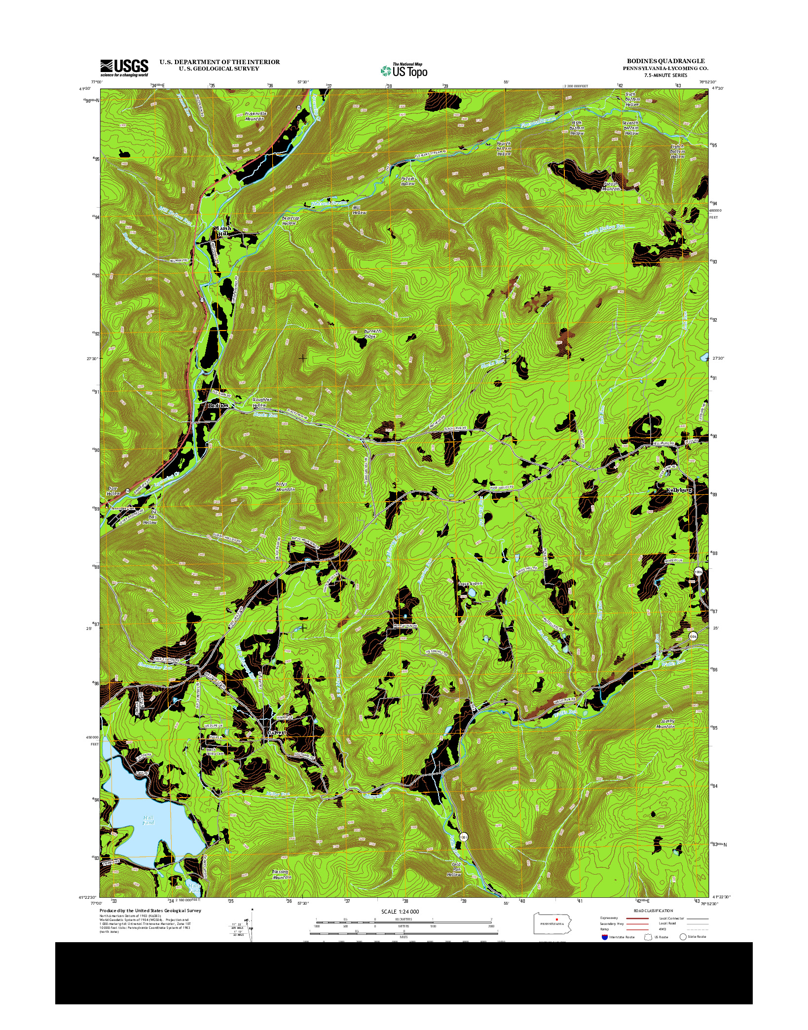 USGS US TOPO 7.5-MINUTE MAP FOR BODINES, PA 2013