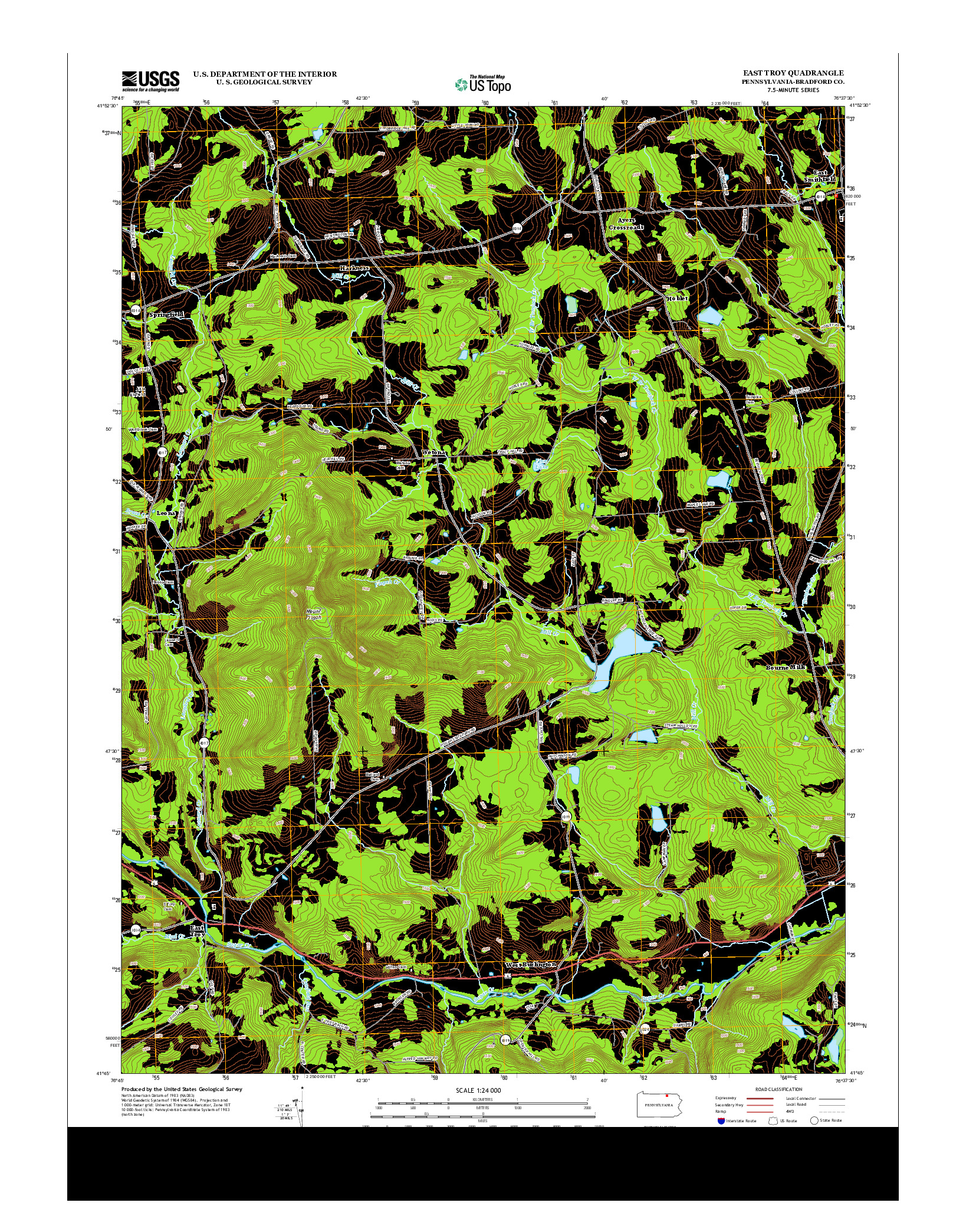 USGS US TOPO 7.5-MINUTE MAP FOR EAST TROY, PA 2013