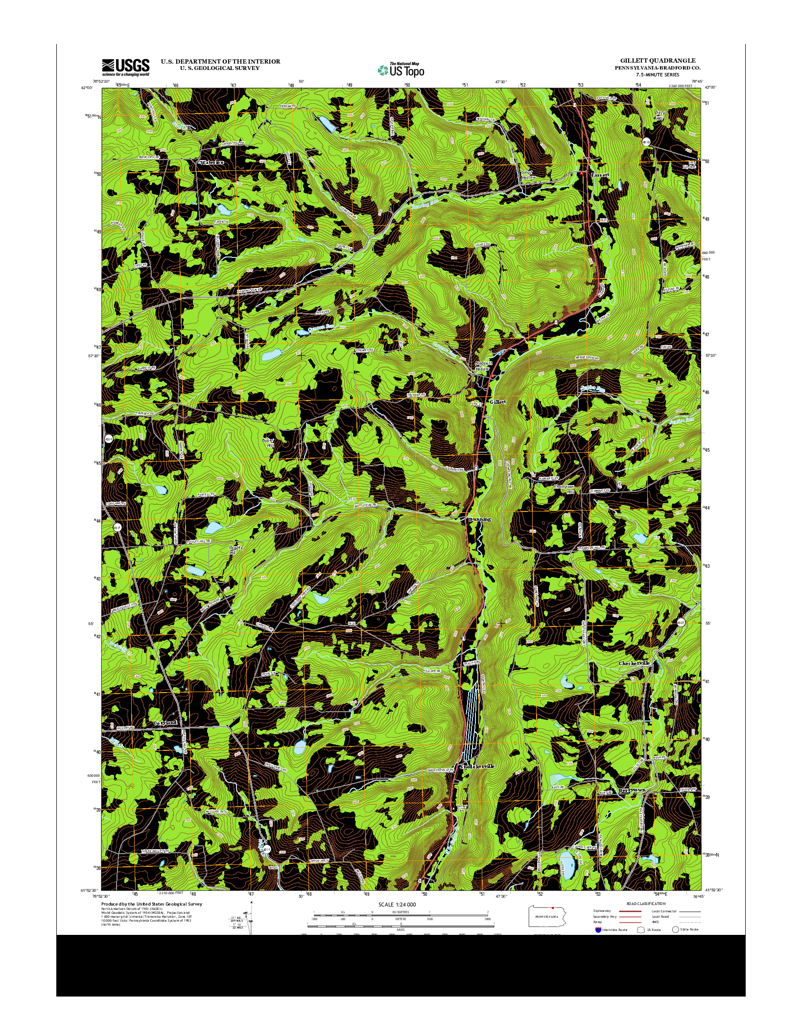 USGS US TOPO 7.5-MINUTE MAP FOR GILLETT, PA 2013