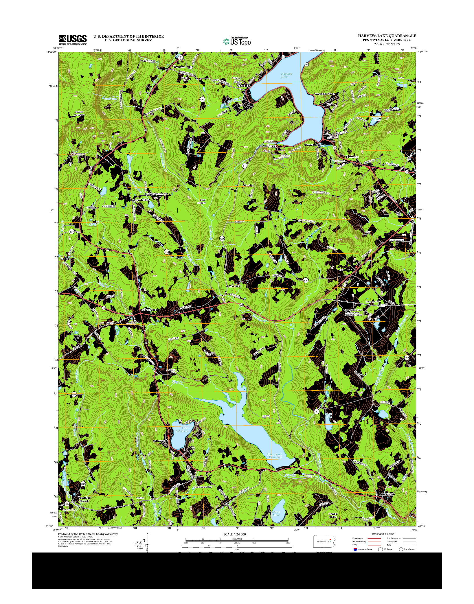 USGS US TOPO 7.5-MINUTE MAP FOR HARVEYS LAKE, PA 2013