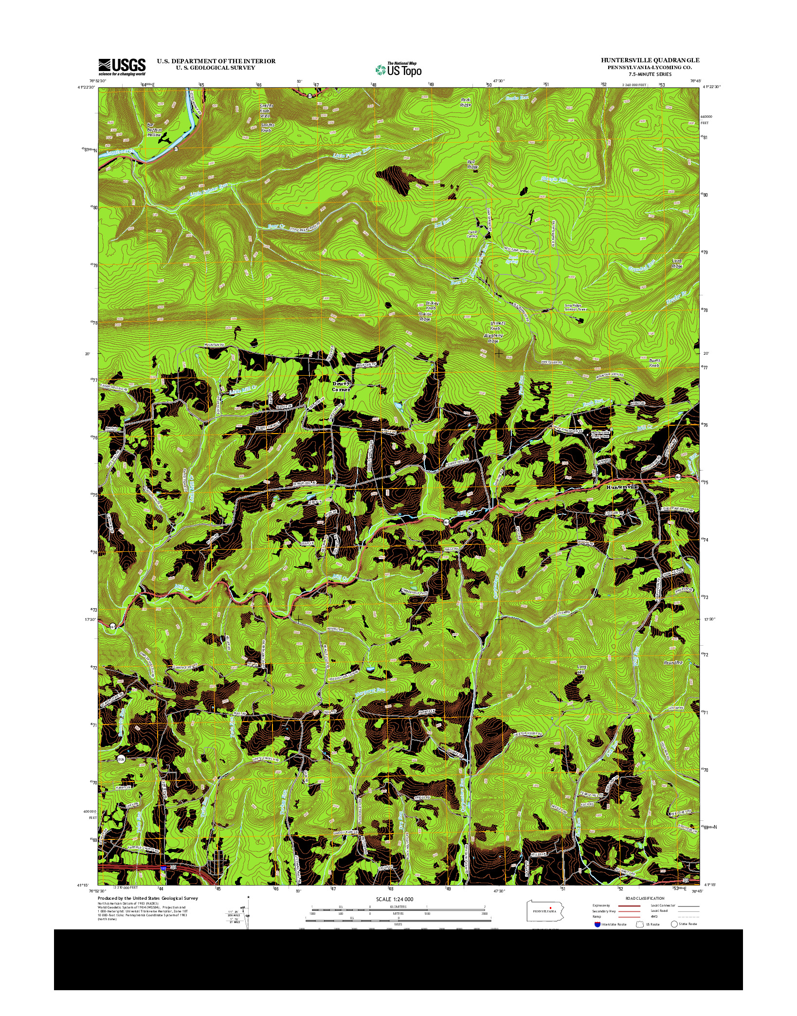 USGS US TOPO 7.5-MINUTE MAP FOR HUNTERSVILLE, PA 2013