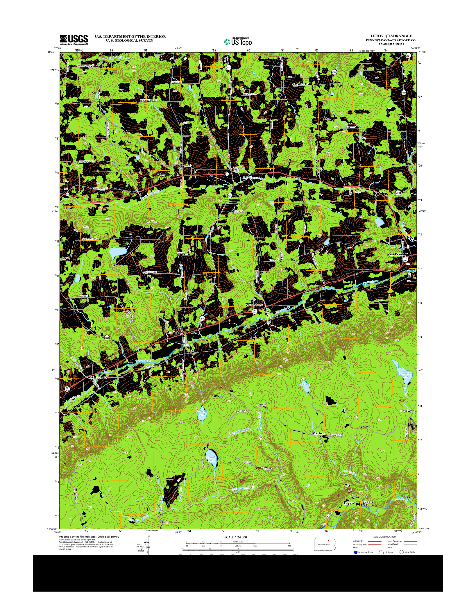 USGS US TOPO 7.5-MINUTE MAP FOR LEROY, PA 2013