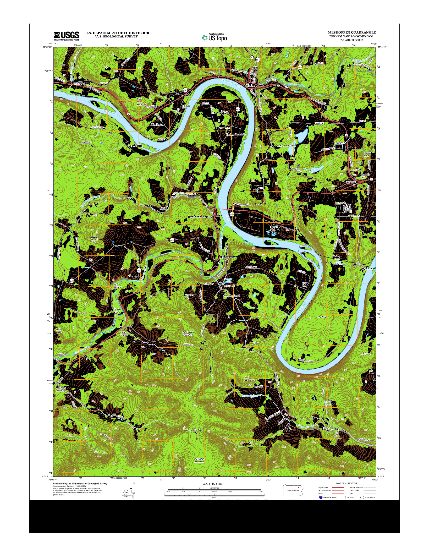 USGS US TOPO 7.5-MINUTE MAP FOR MESHOPPEN, PA 2013