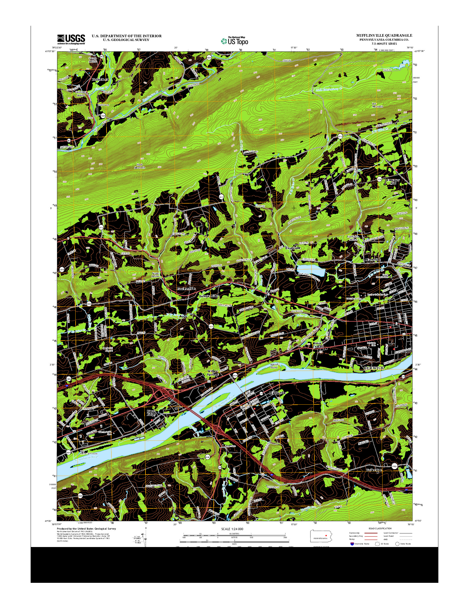 USGS US TOPO 7.5-MINUTE MAP FOR MIFFLINVILLE, PA 2013