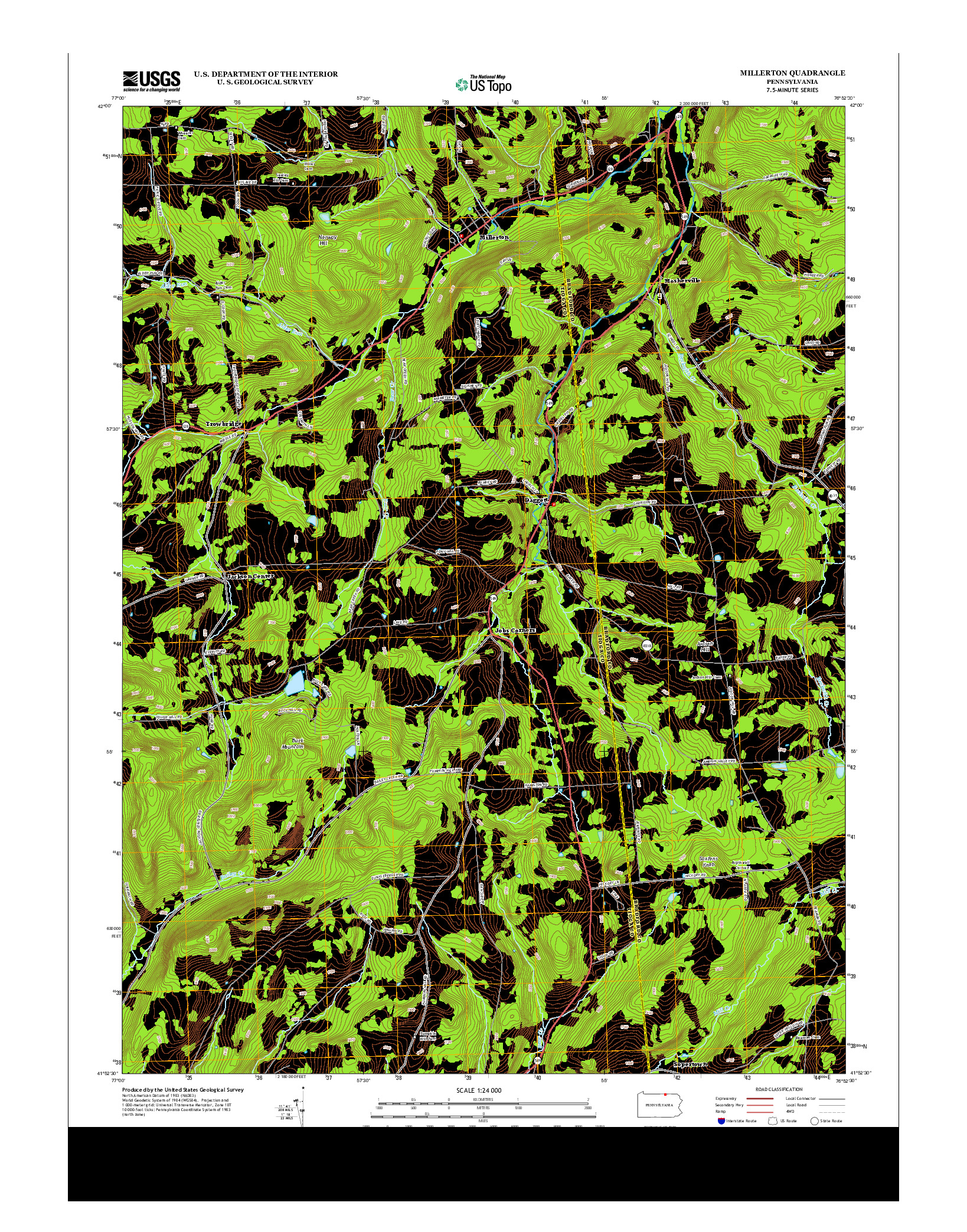 USGS US TOPO 7.5-MINUTE MAP FOR MILLERTON, PA 2013