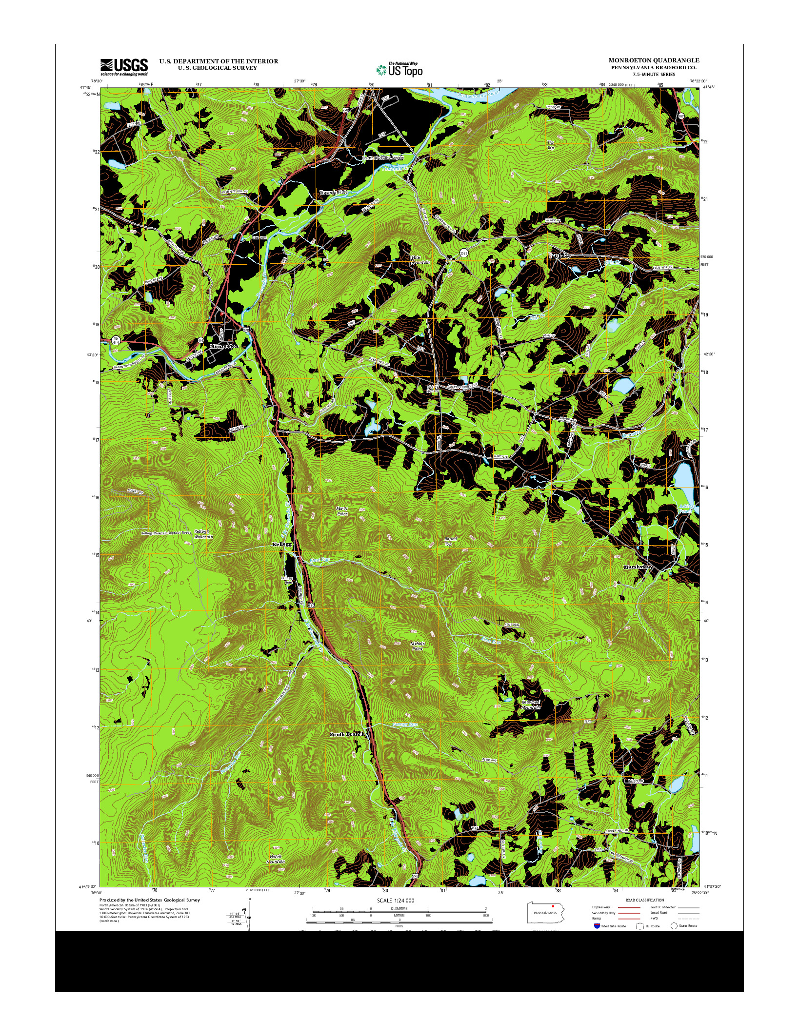 USGS US TOPO 7.5-MINUTE MAP FOR MONROETON, PA 2013