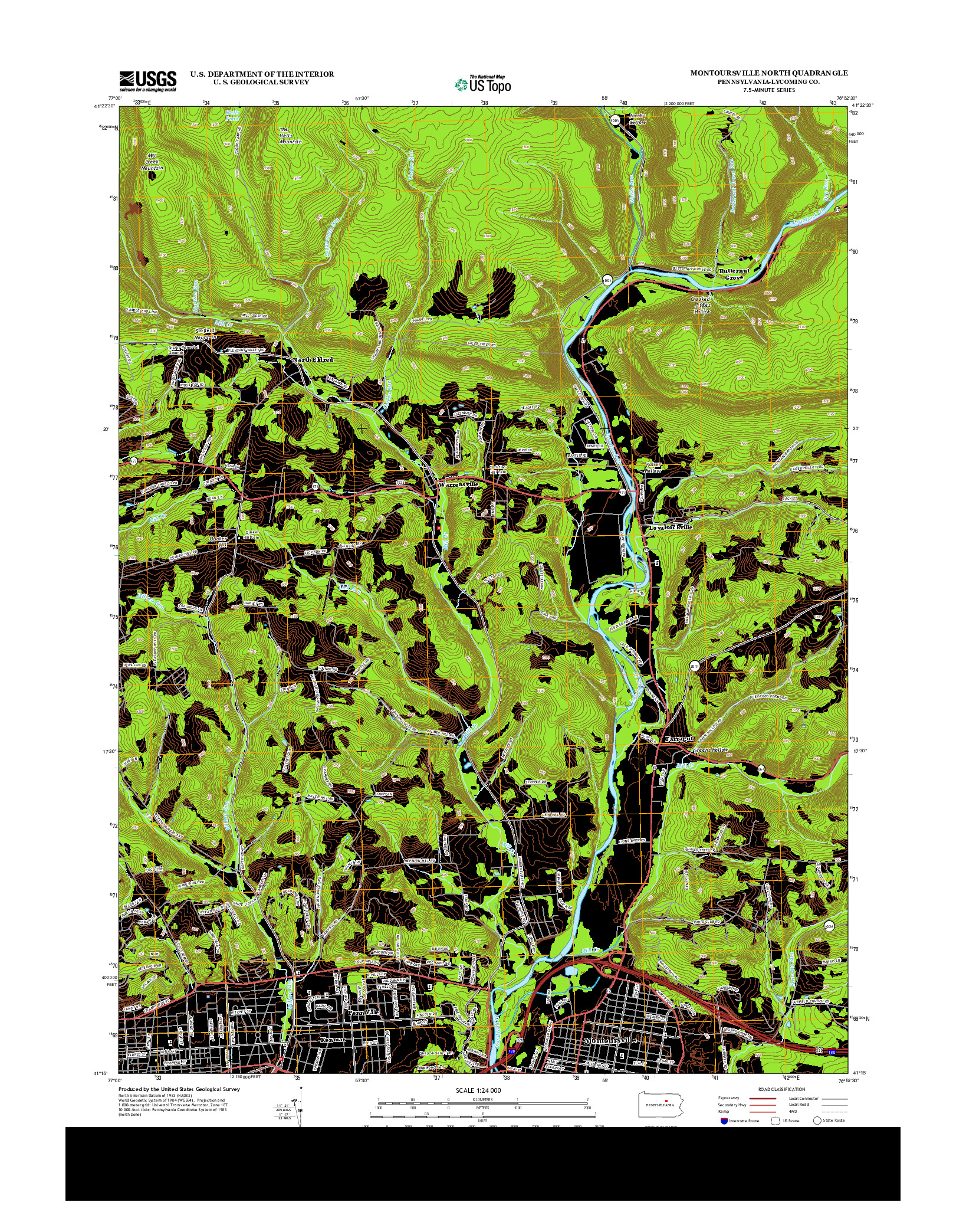 USGS US TOPO 7.5-MINUTE MAP FOR MONTOURSVILLE NORTH, PA 2013