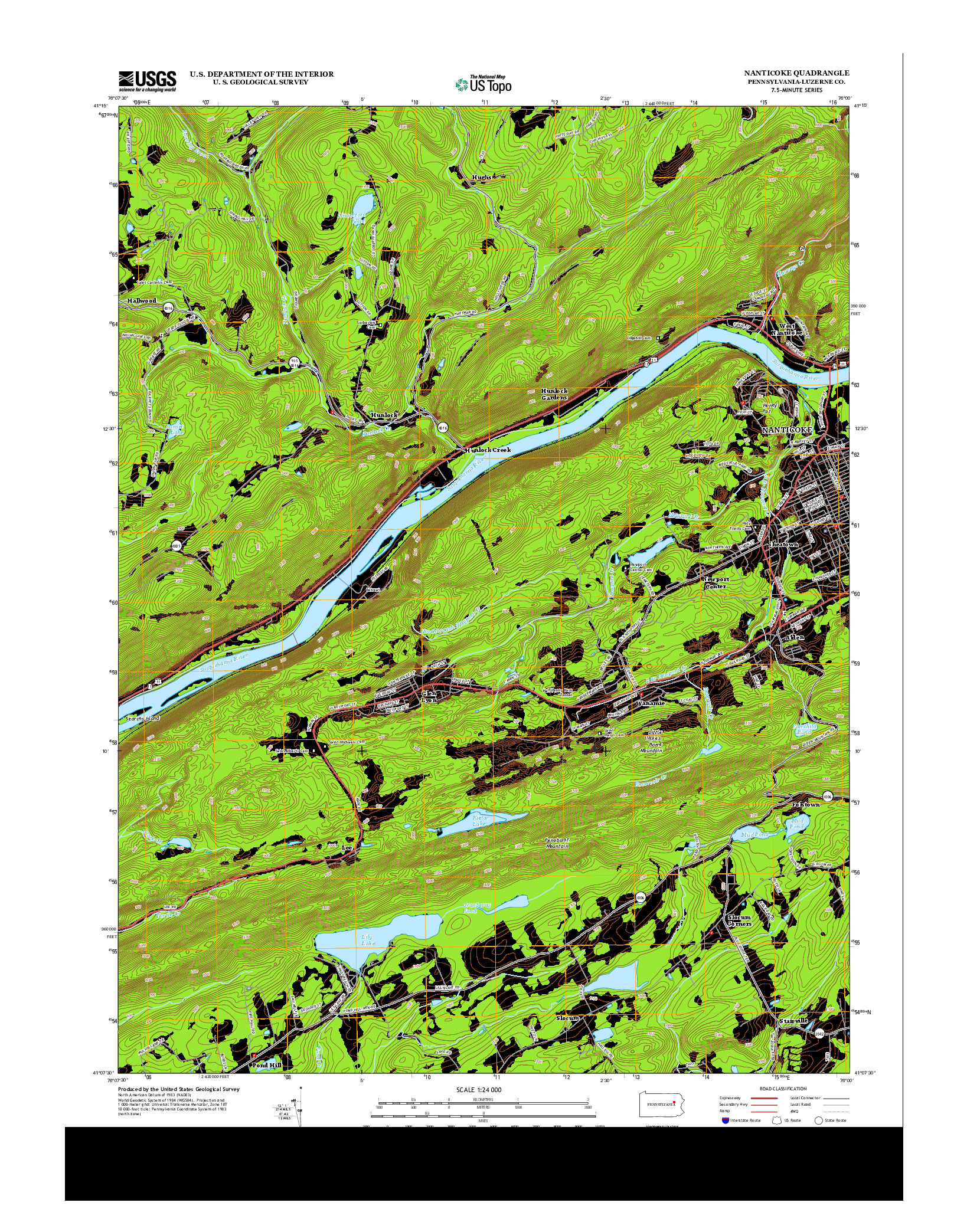 USGS US TOPO 7.5-MINUTE MAP FOR NANTICOKE, PA 2013