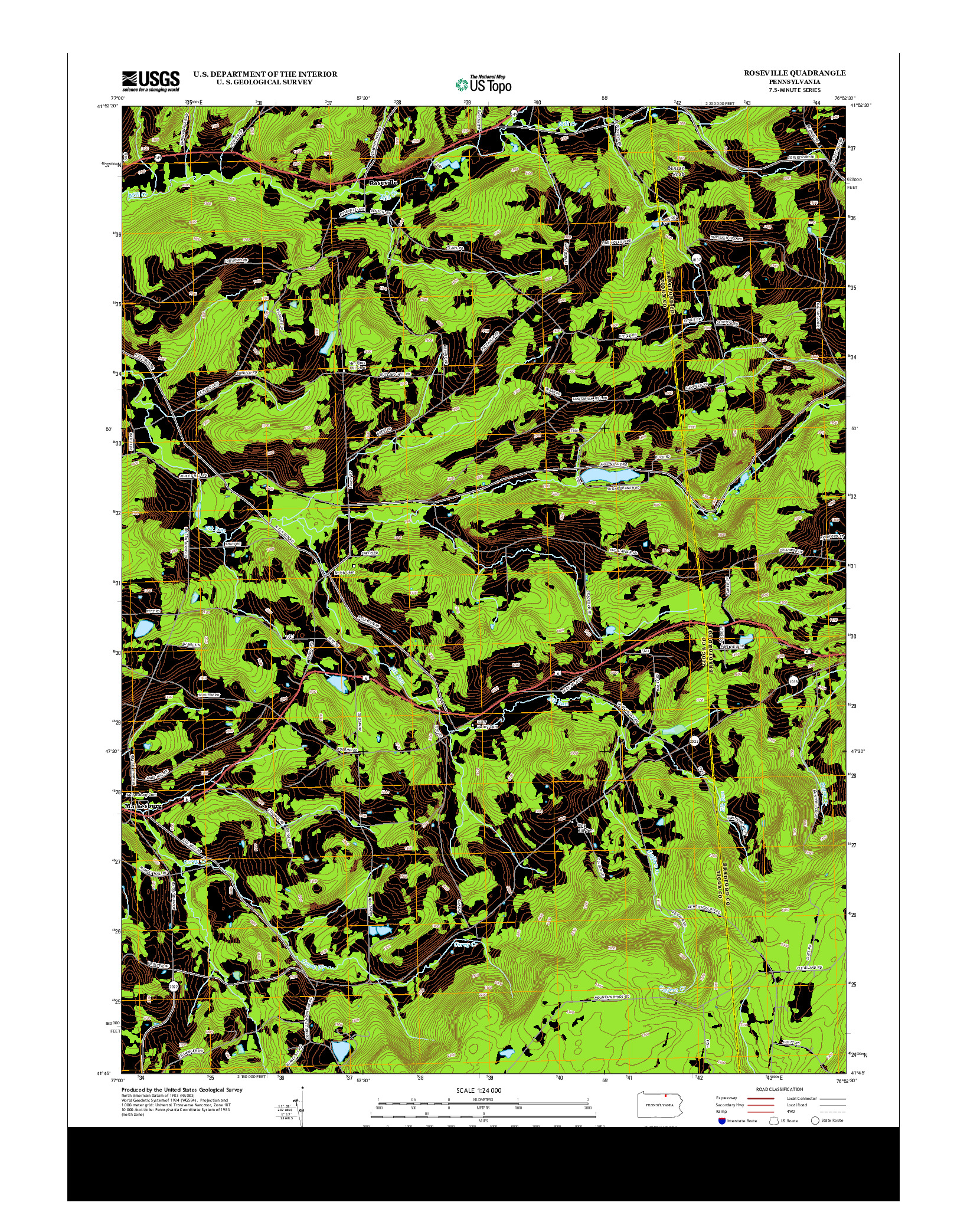 USGS US TOPO 7.5-MINUTE MAP FOR ROSEVILLE, PA 2013