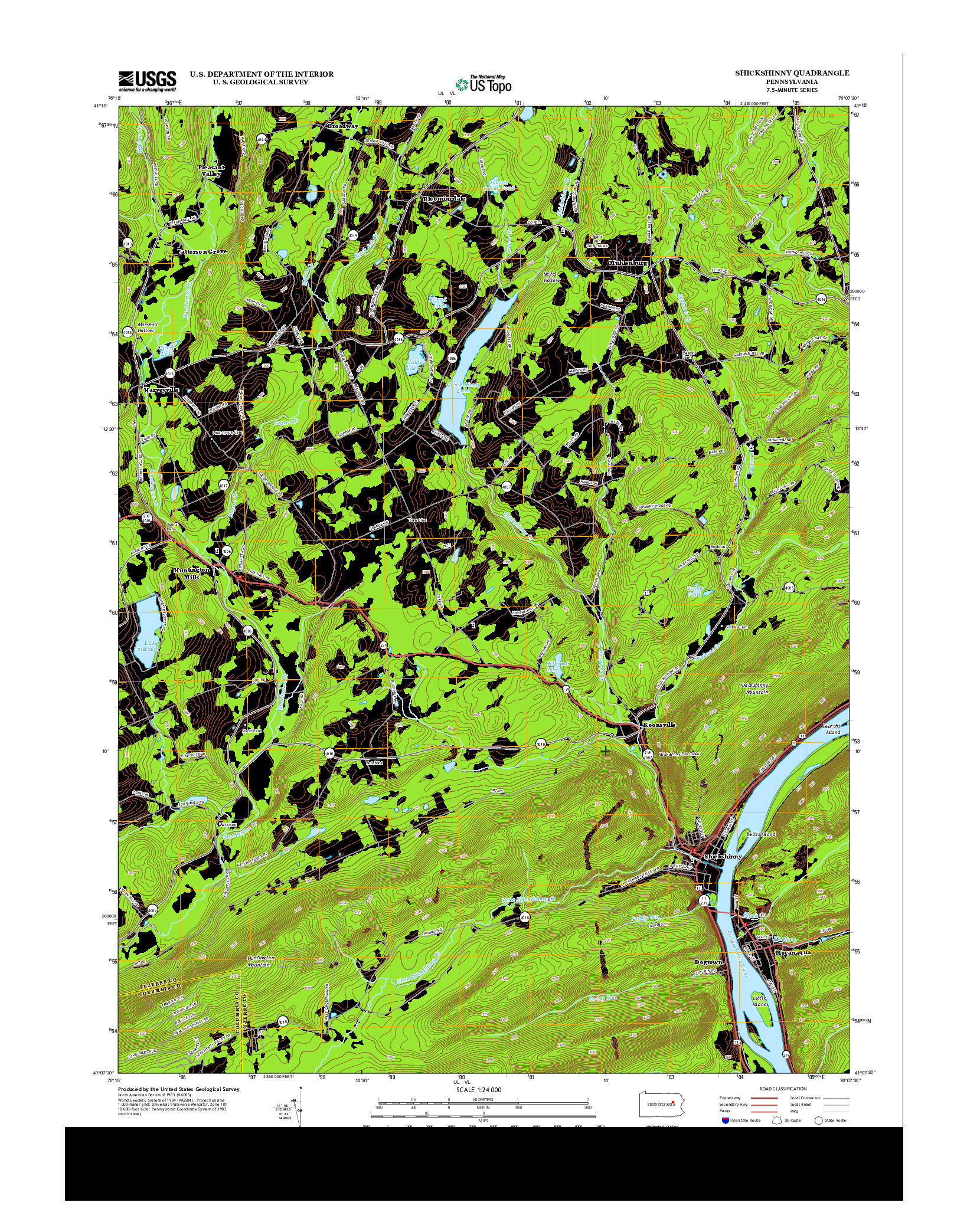 USGS US TOPO 7.5-MINUTE MAP FOR SHICKSHINNY, PA 2013