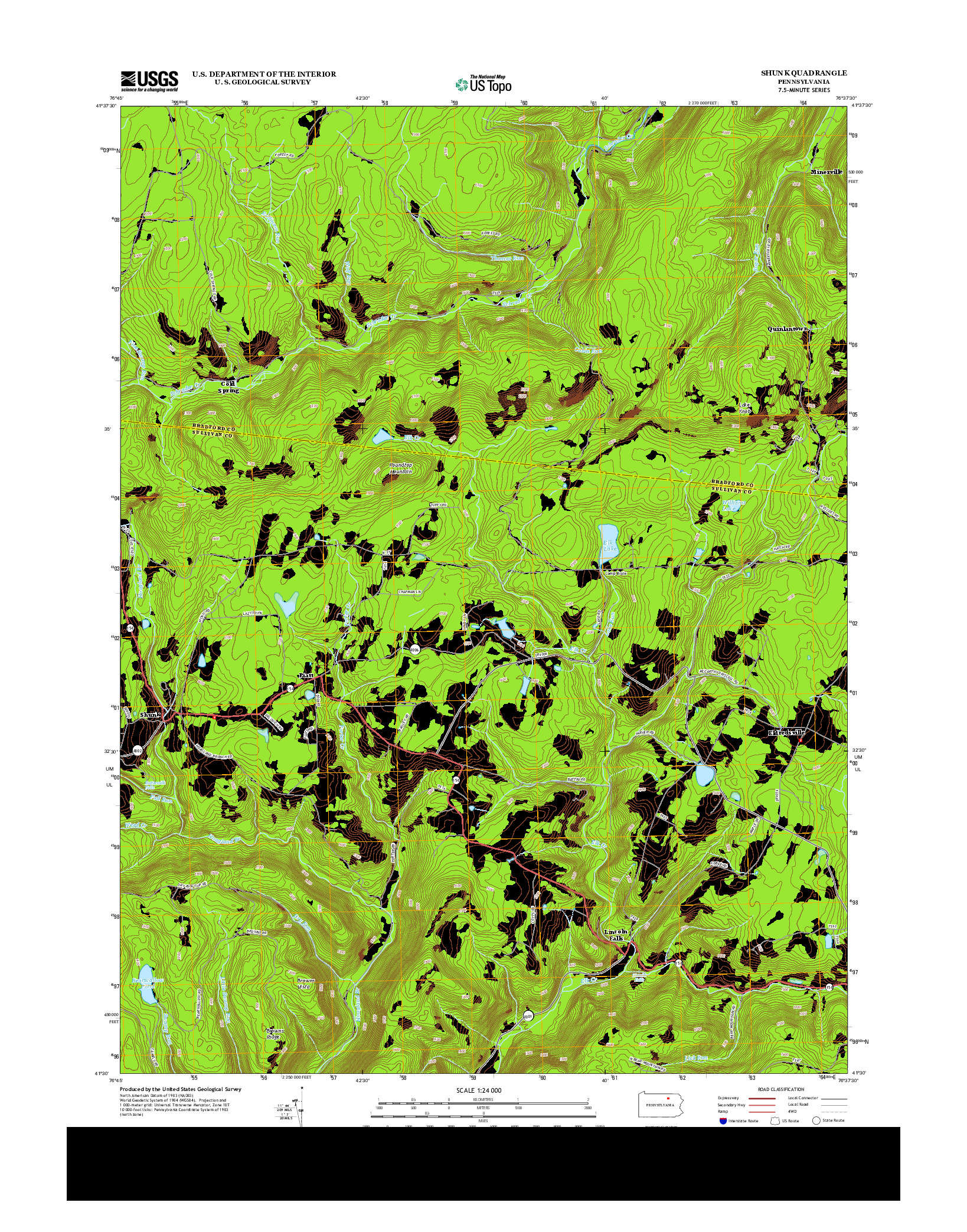 USGS US TOPO 7.5-MINUTE MAP FOR SHUNK, PA 2013