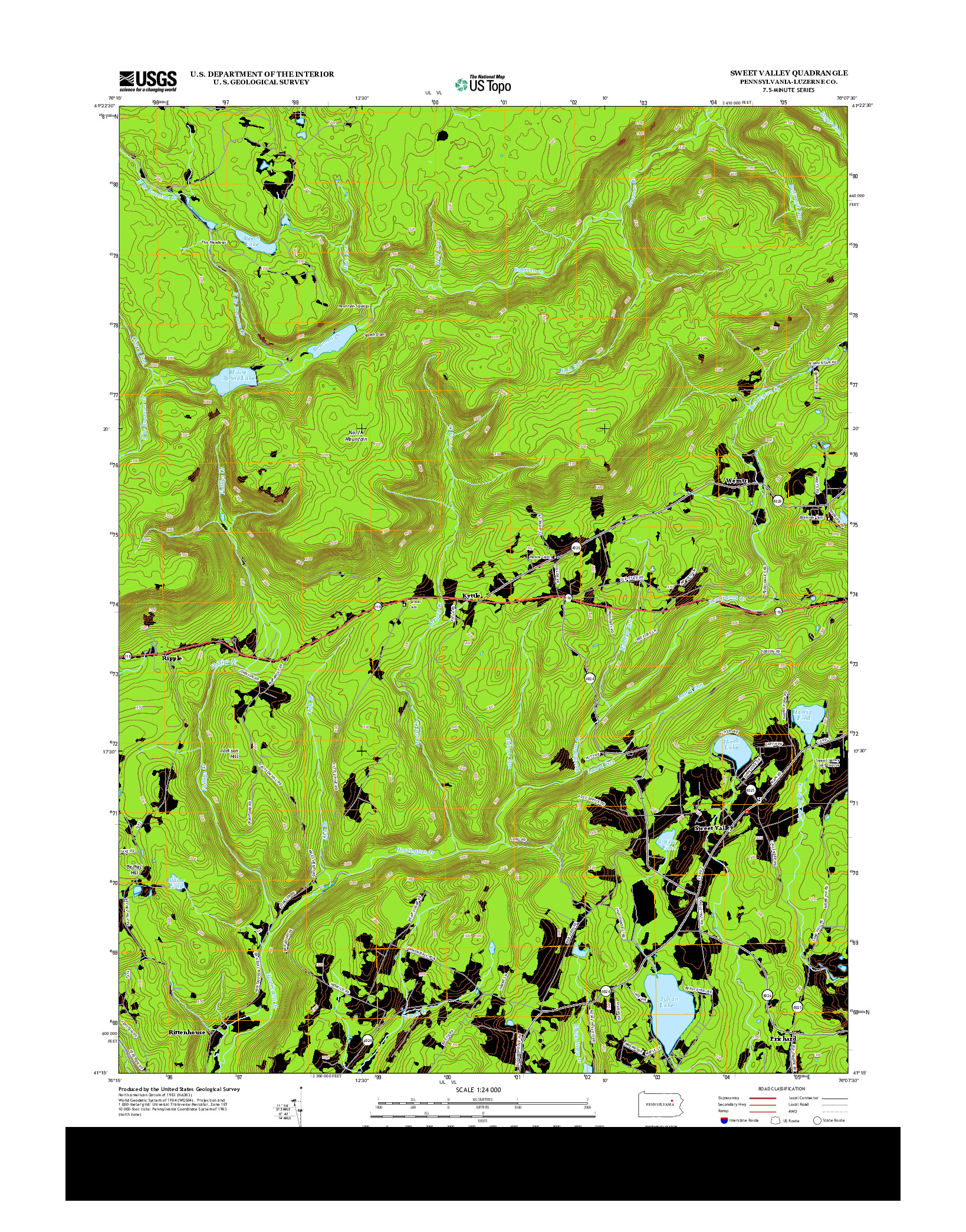 USGS US TOPO 7.5-MINUTE MAP FOR SWEET VALLEY, PA 2013
