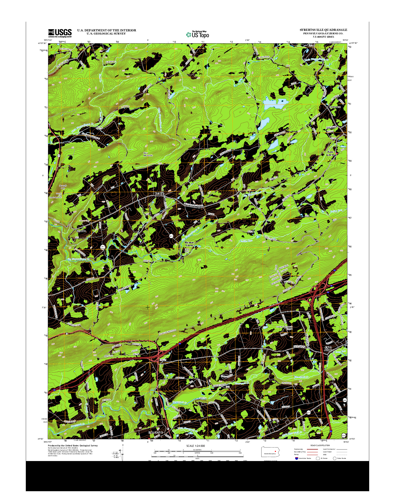 USGS US TOPO 7.5-MINUTE MAP FOR SYBERTSVILLE, PA 2013