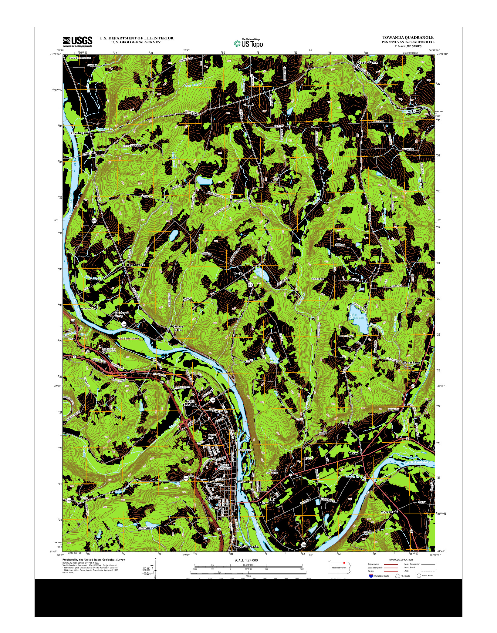 USGS US TOPO 7.5-MINUTE MAP FOR TOWANDA, PA 2013