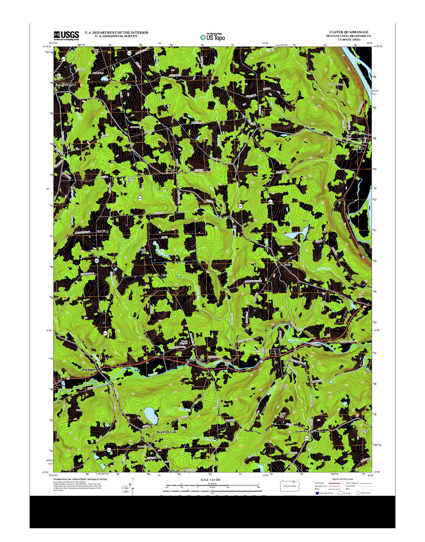 USGS US TOPO 7.5-MINUTE MAP FOR ULSTER, PA 2013
