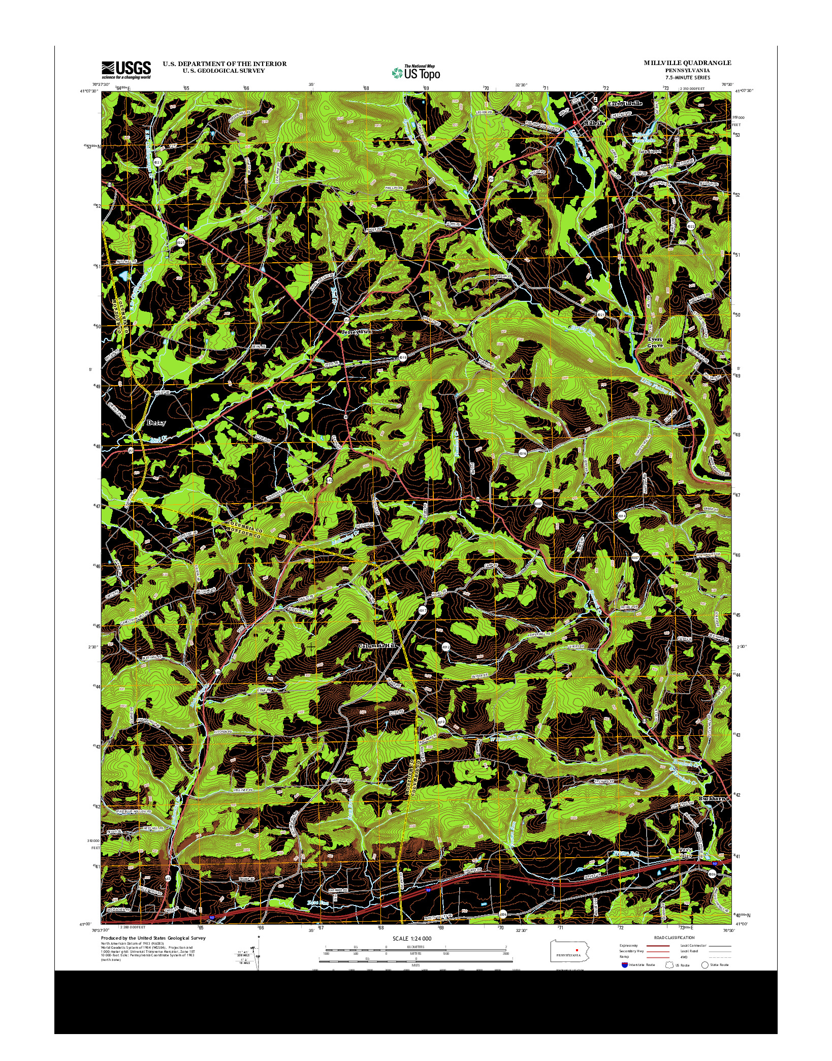 USGS US TOPO 7.5-MINUTE MAP FOR MILLVILLE, PA 2013