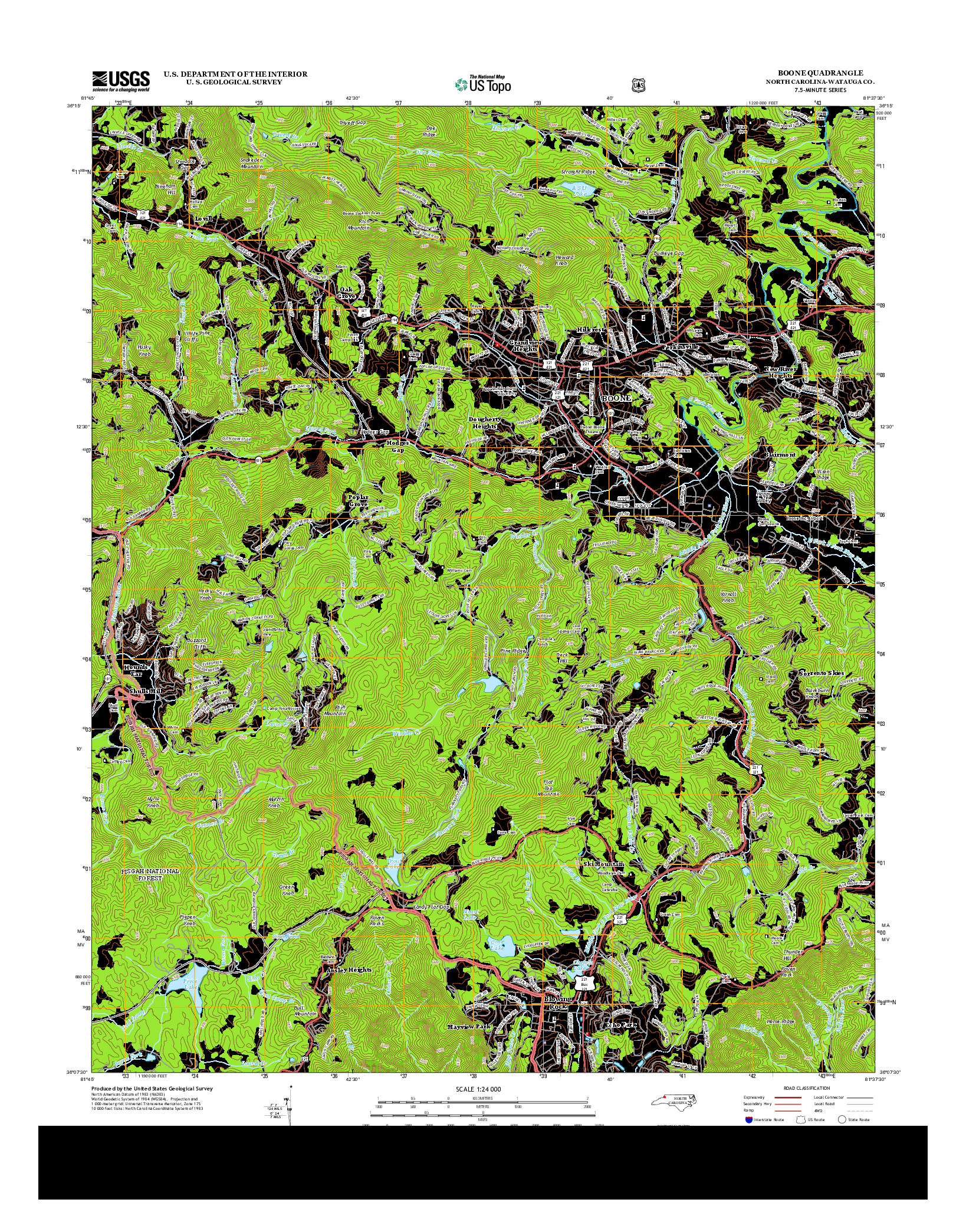 USGS US TOPO 7.5-MINUTE MAP FOR BOONE, NC 2013