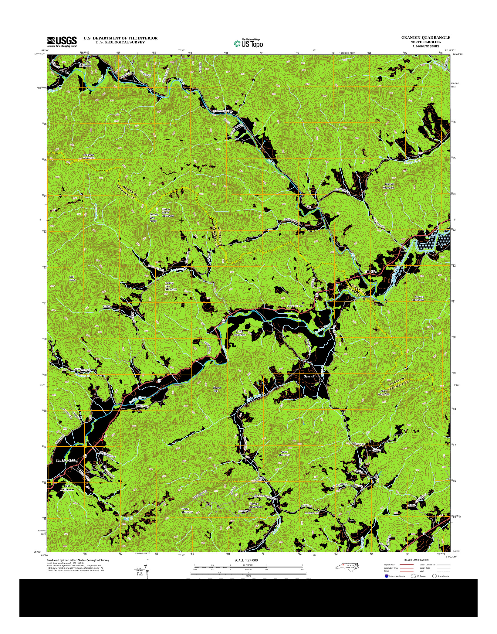 USGS US TOPO 7.5-MINUTE MAP FOR GRANDIN, NC 2013