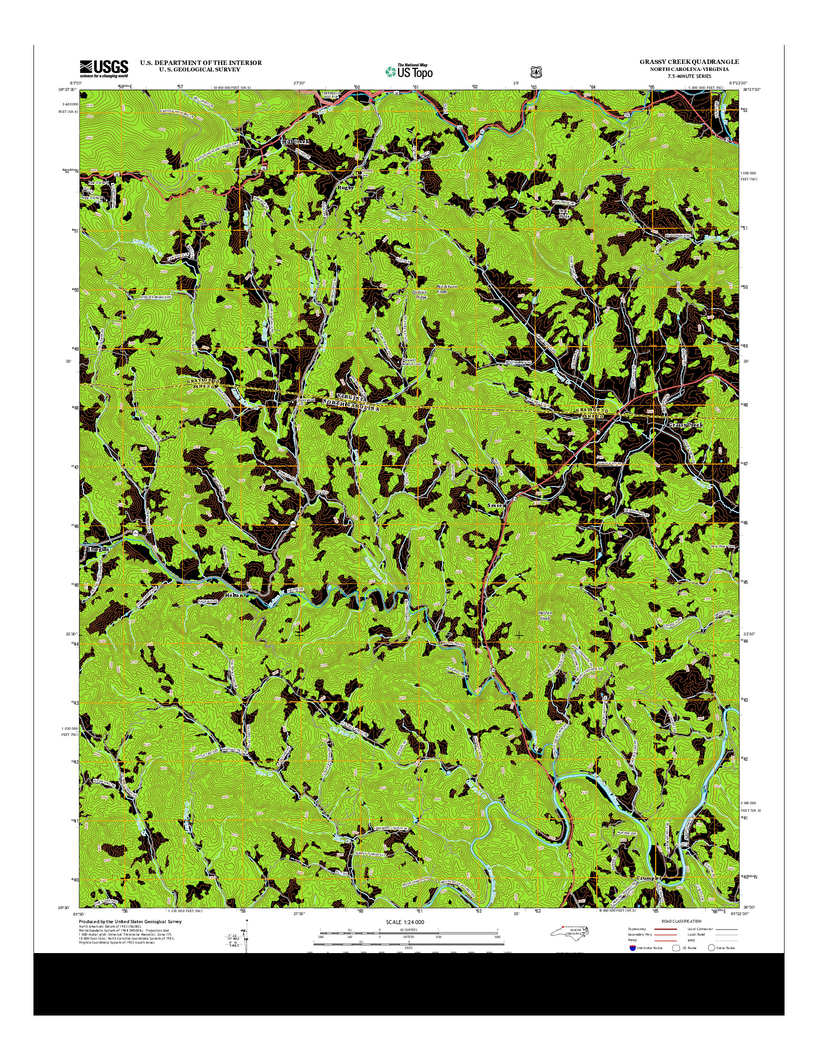 USGS US TOPO 7.5-MINUTE MAP FOR GRASSY CREEK, NC-VA 2013