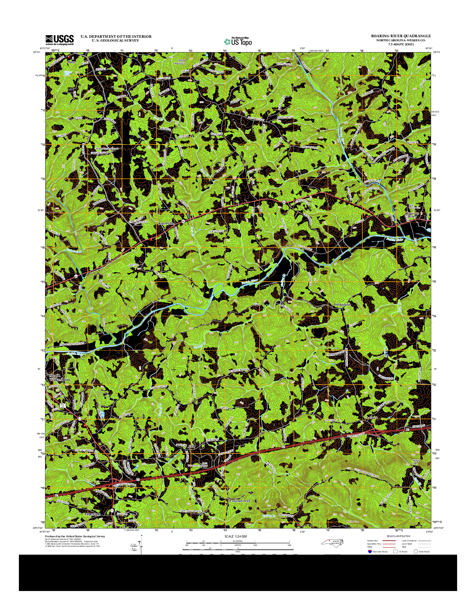USGS US TOPO 7.5-MINUTE MAP FOR ROARING RIVER, NC 2013