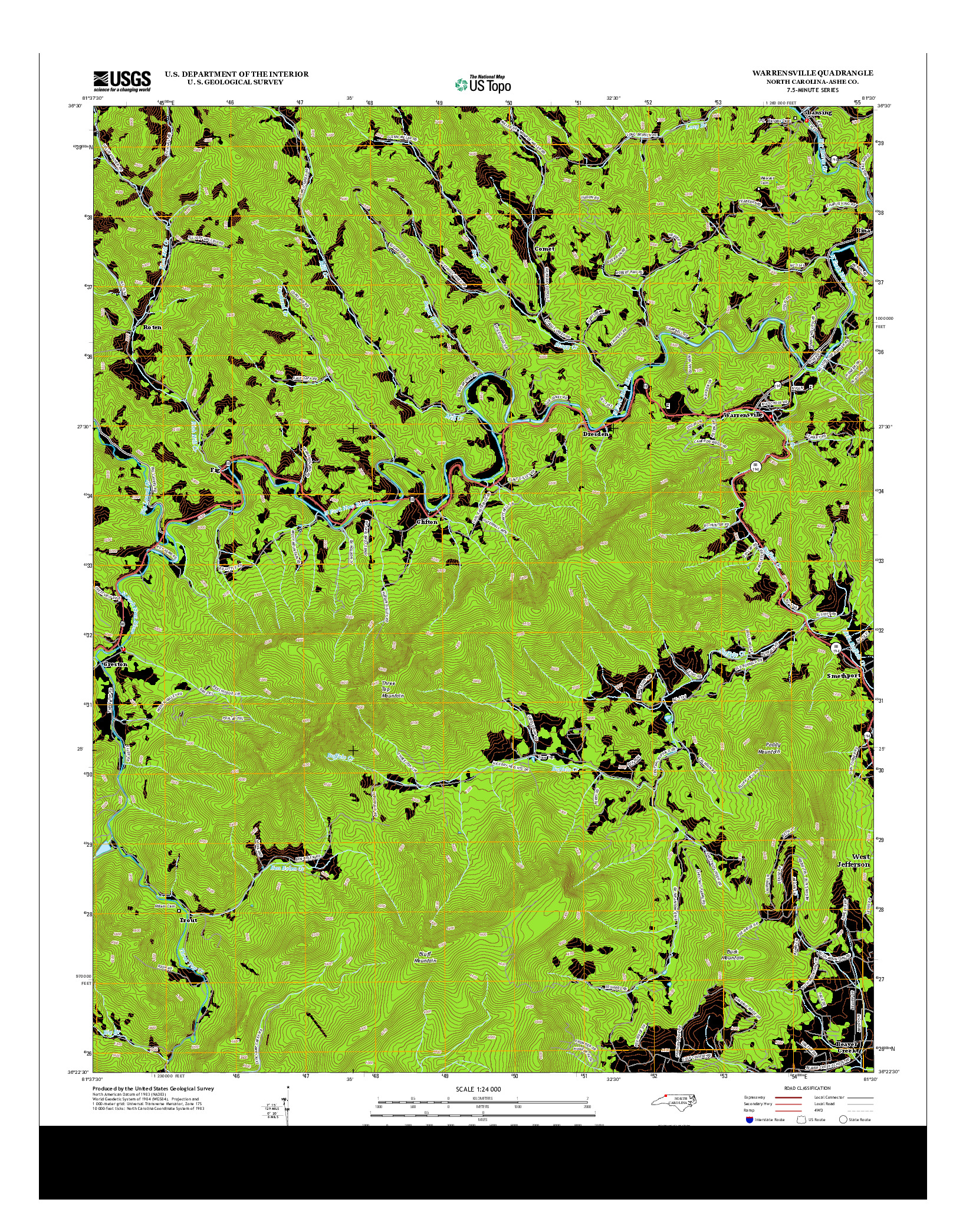 USGS US TOPO 7.5-MINUTE MAP FOR WARRENSVILLE, NC 2013