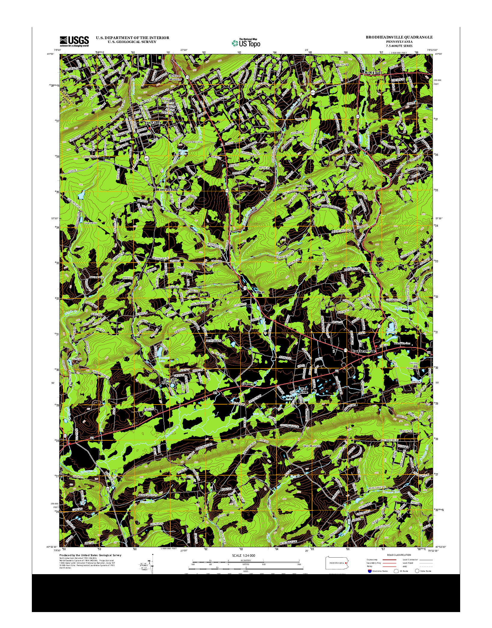 USGS US TOPO 7.5-MINUTE MAP FOR BRODHEADSVILLE, PA 2013