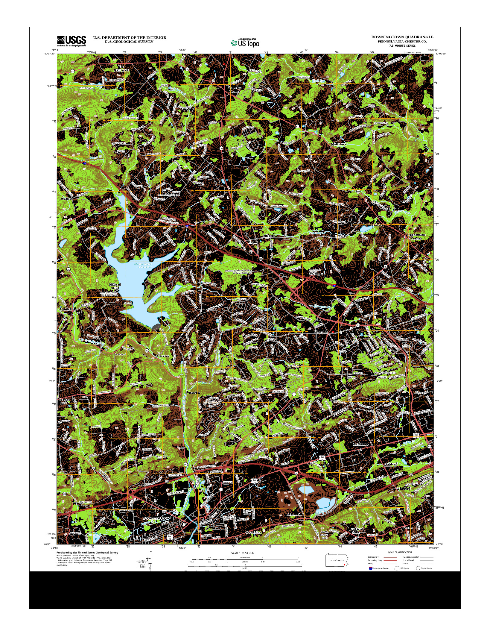 USGS US TOPO 7.5-MINUTE MAP FOR DOWNINGTOWN, PA 2013