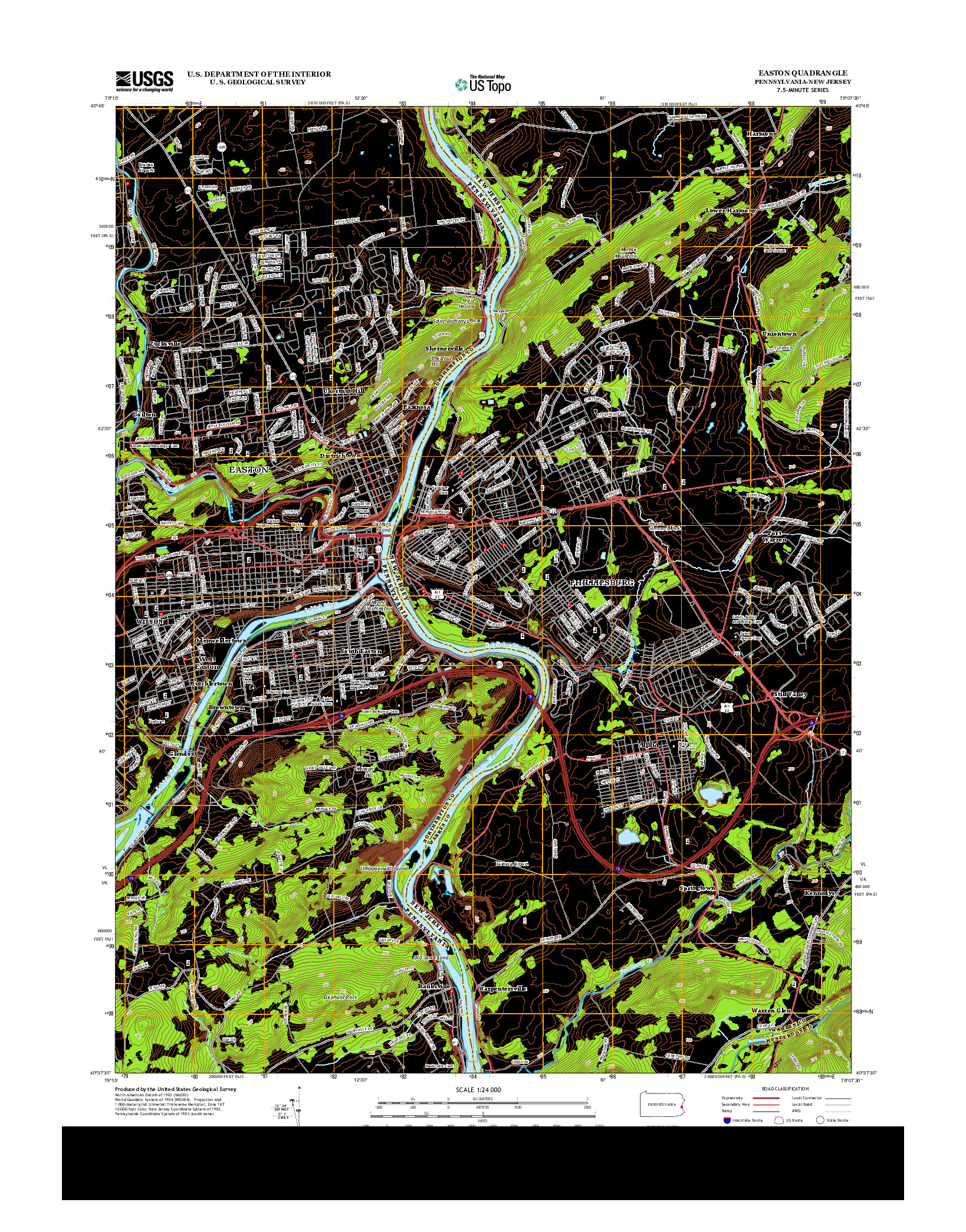 USGS US TOPO 7.5-MINUTE MAP FOR EASTON, PA-NJ 2013