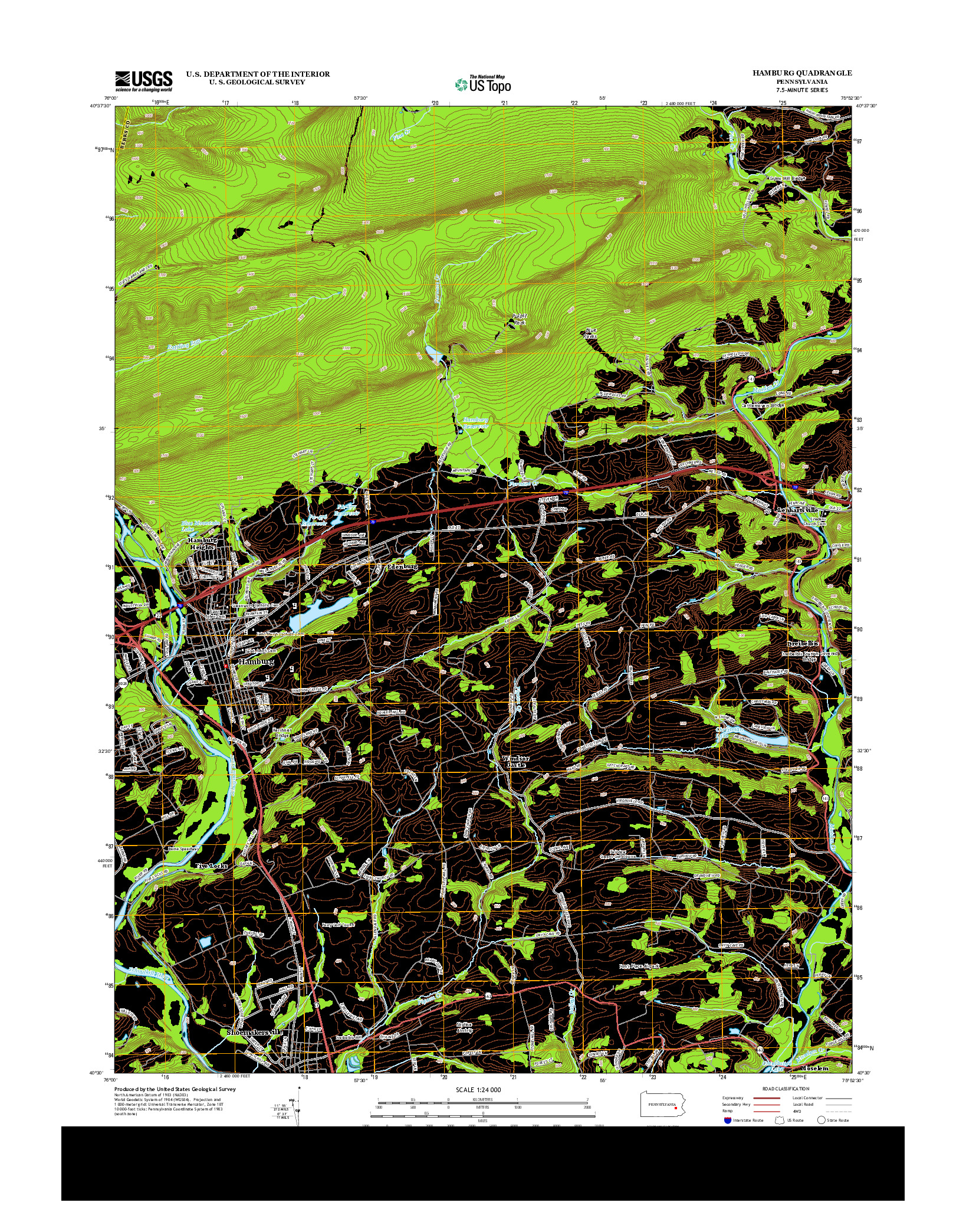 USGS US TOPO 7.5-MINUTE MAP FOR HAMBURG, PA 2013