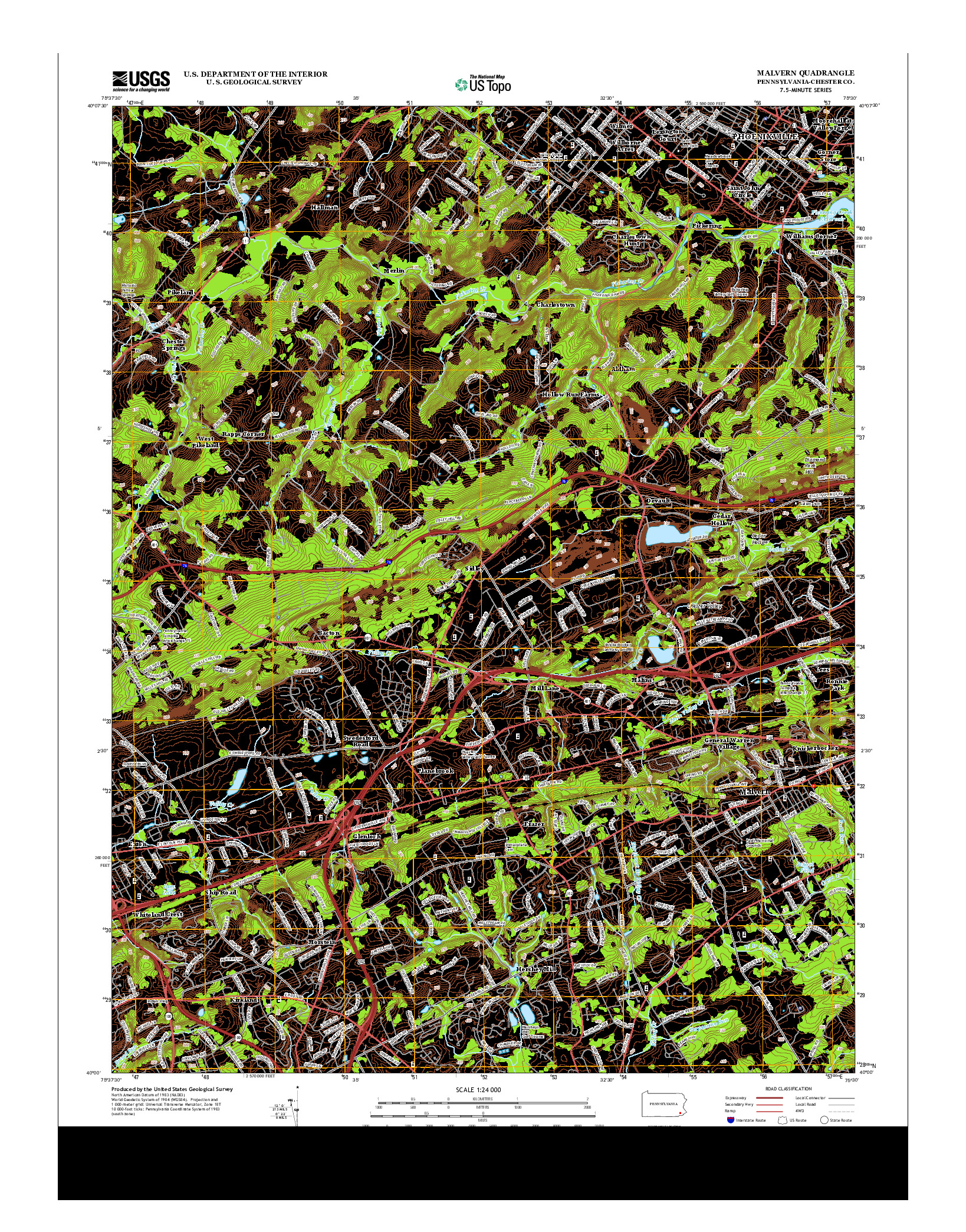 USGS US TOPO 7.5-MINUTE MAP FOR MALVERN, PA 2013