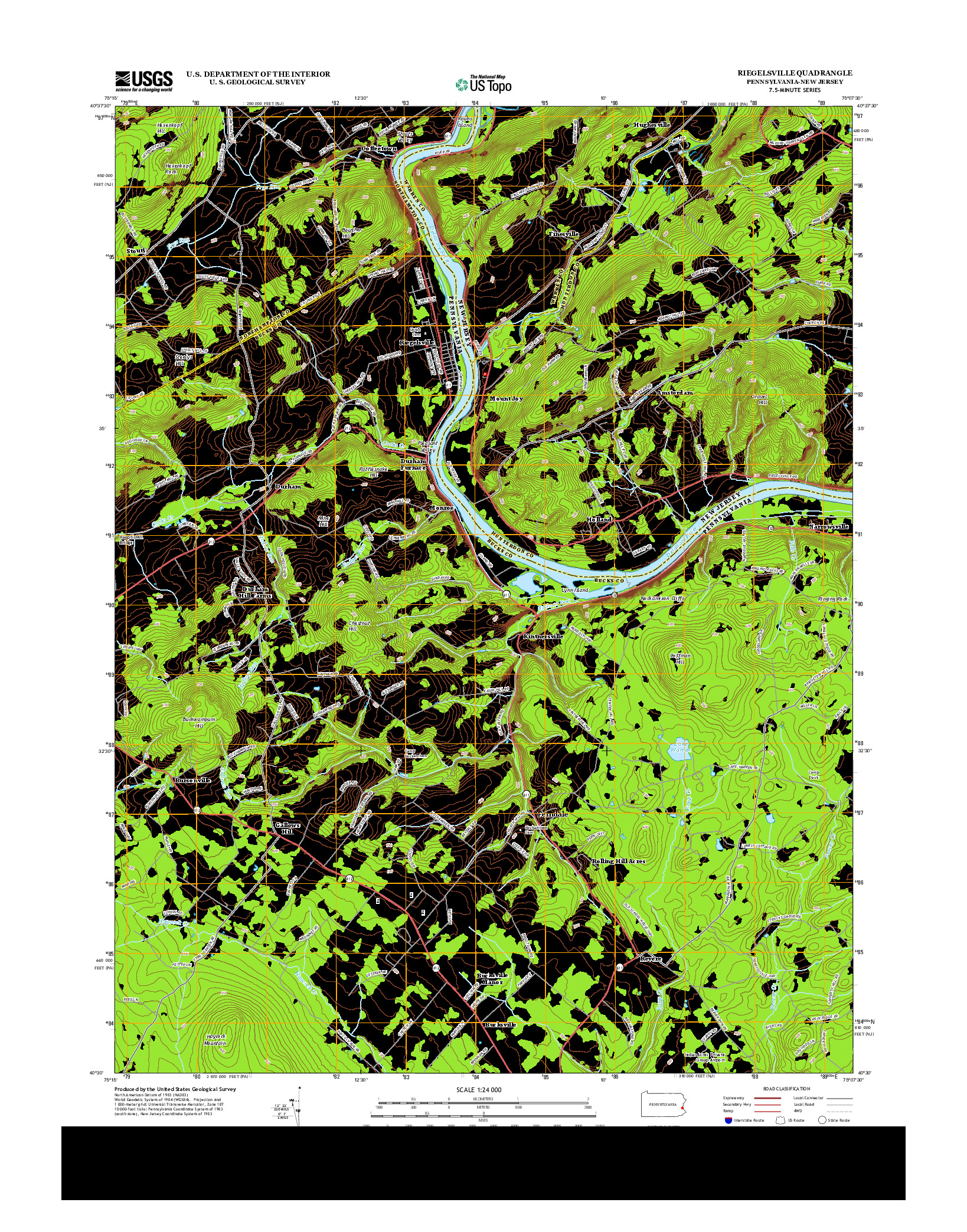 USGS US TOPO 7.5-MINUTE MAP FOR RIEGELSVILLE, PA-NJ 2013