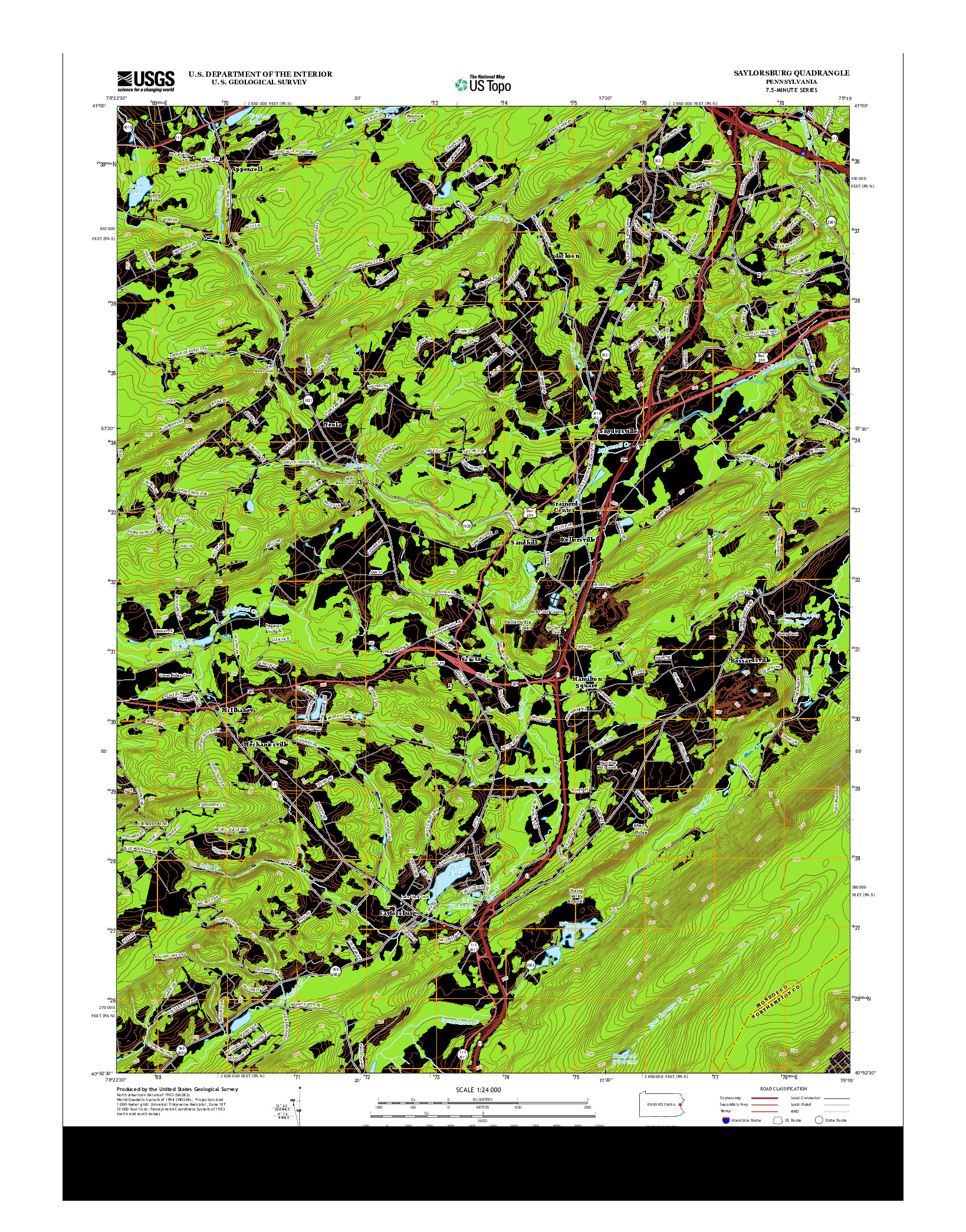 USGS US TOPO 7.5-MINUTE MAP FOR SAYLORSBURG, PA 2013