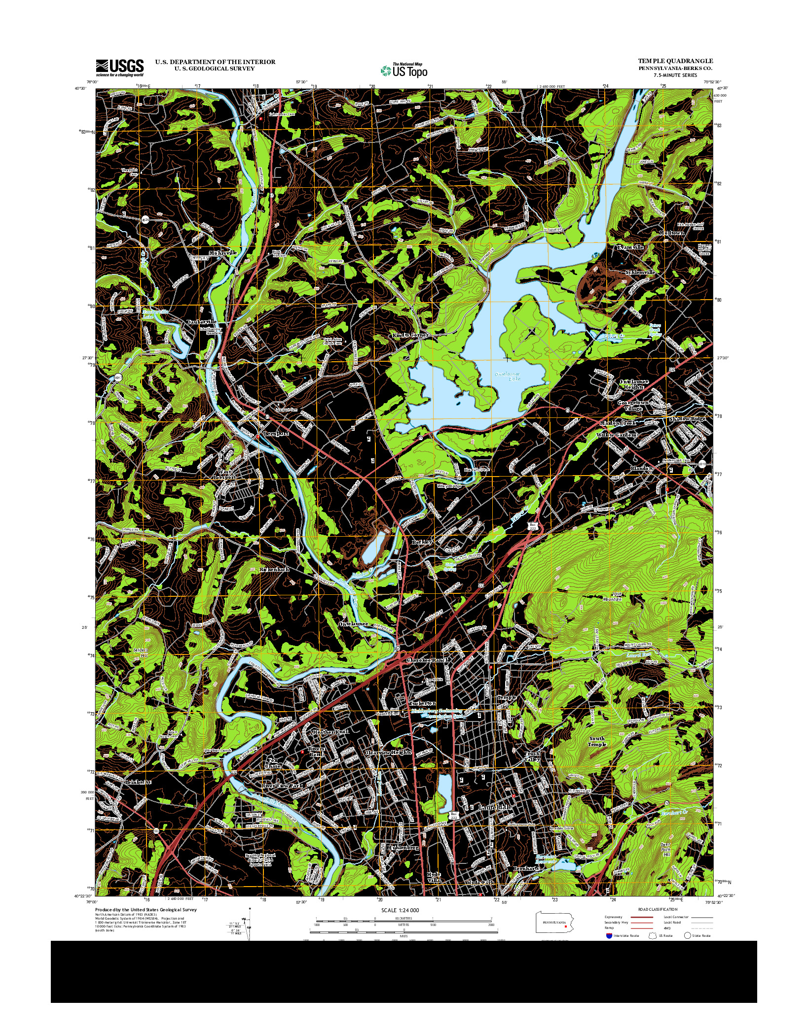 USGS US TOPO 7.5-MINUTE MAP FOR TEMPLE, PA 2013