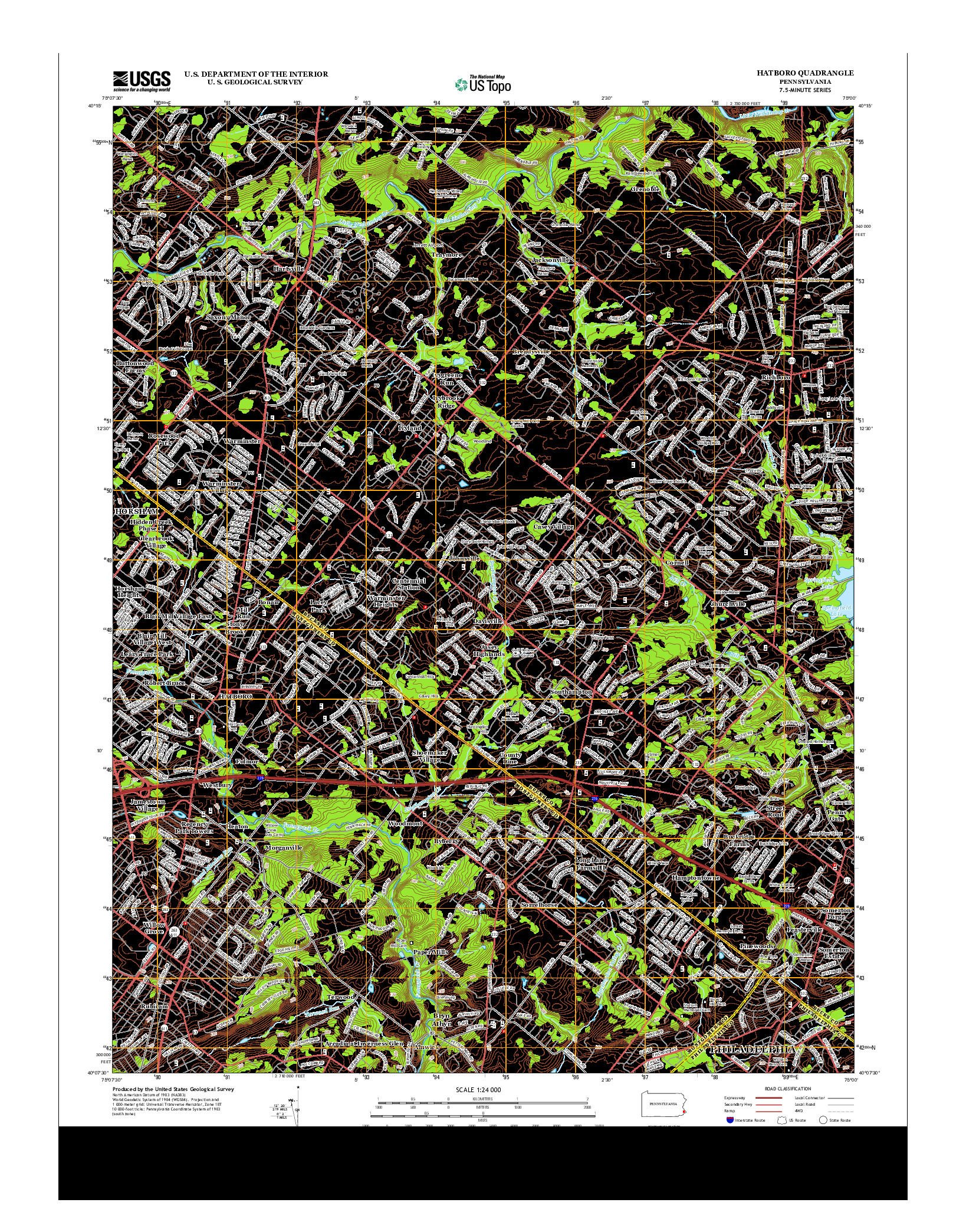 USGS US TOPO 7.5-MINUTE MAP FOR HATBORO, PA 2013