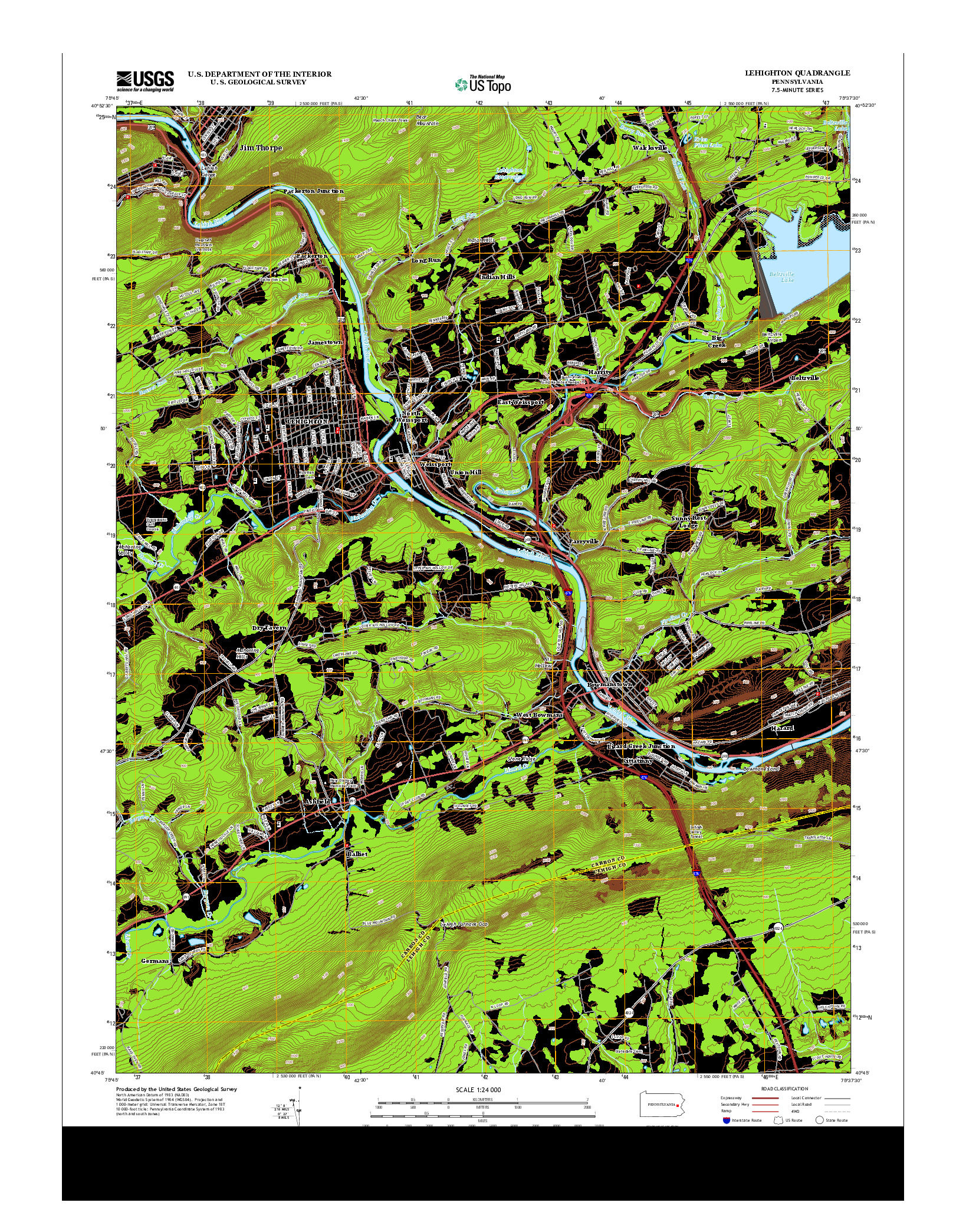 USGS US TOPO 7.5-MINUTE MAP FOR LEHIGHTON, PA 2013