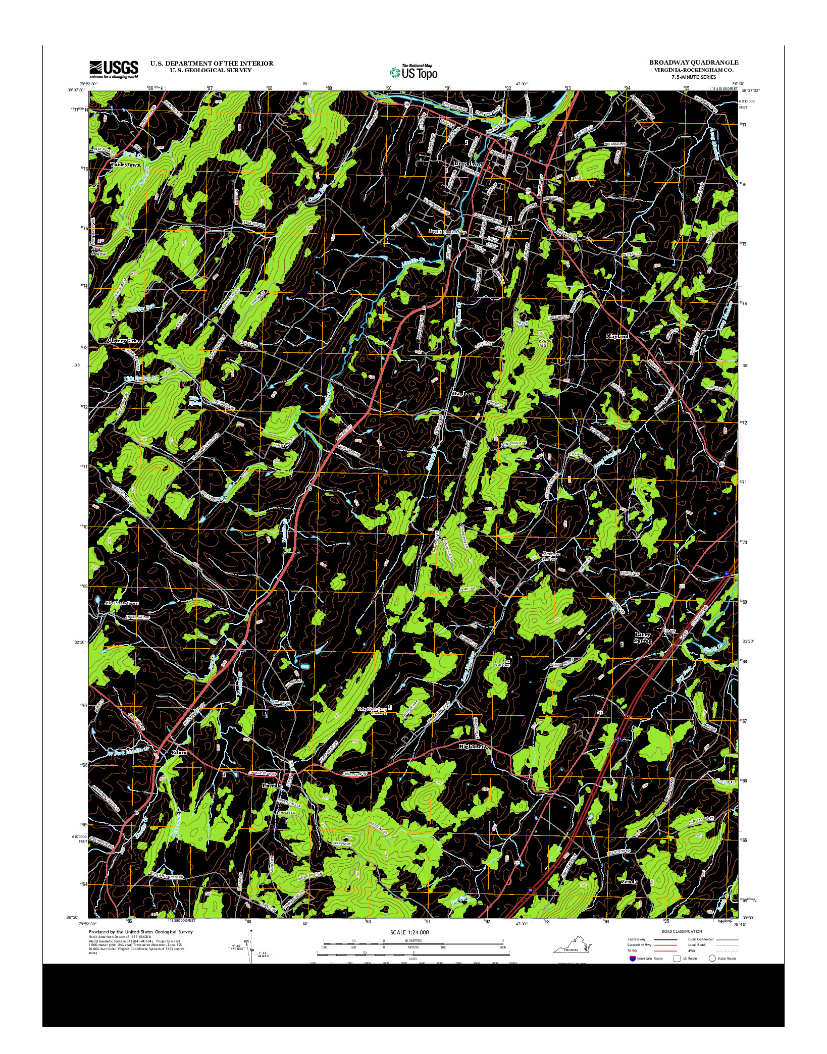 USGS US TOPO 7.5-MINUTE MAP FOR BROADWAY, VA 2013