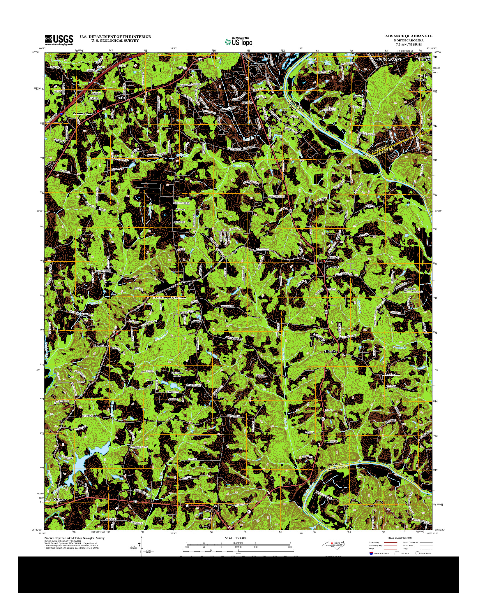 USGS US TOPO 7.5-MINUTE MAP FOR ADVANCE, NC 2013