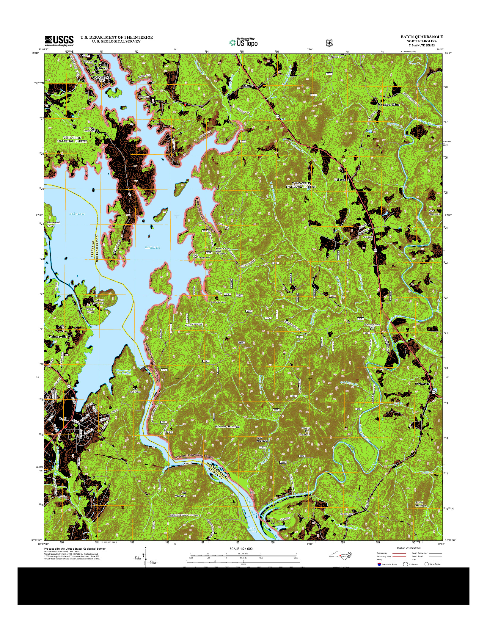 USGS US TOPO 7.5-MINUTE MAP FOR BADIN, NC 2013